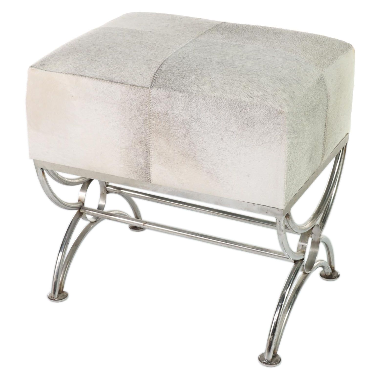 Modernist Style Chrome and Cowhide Stool