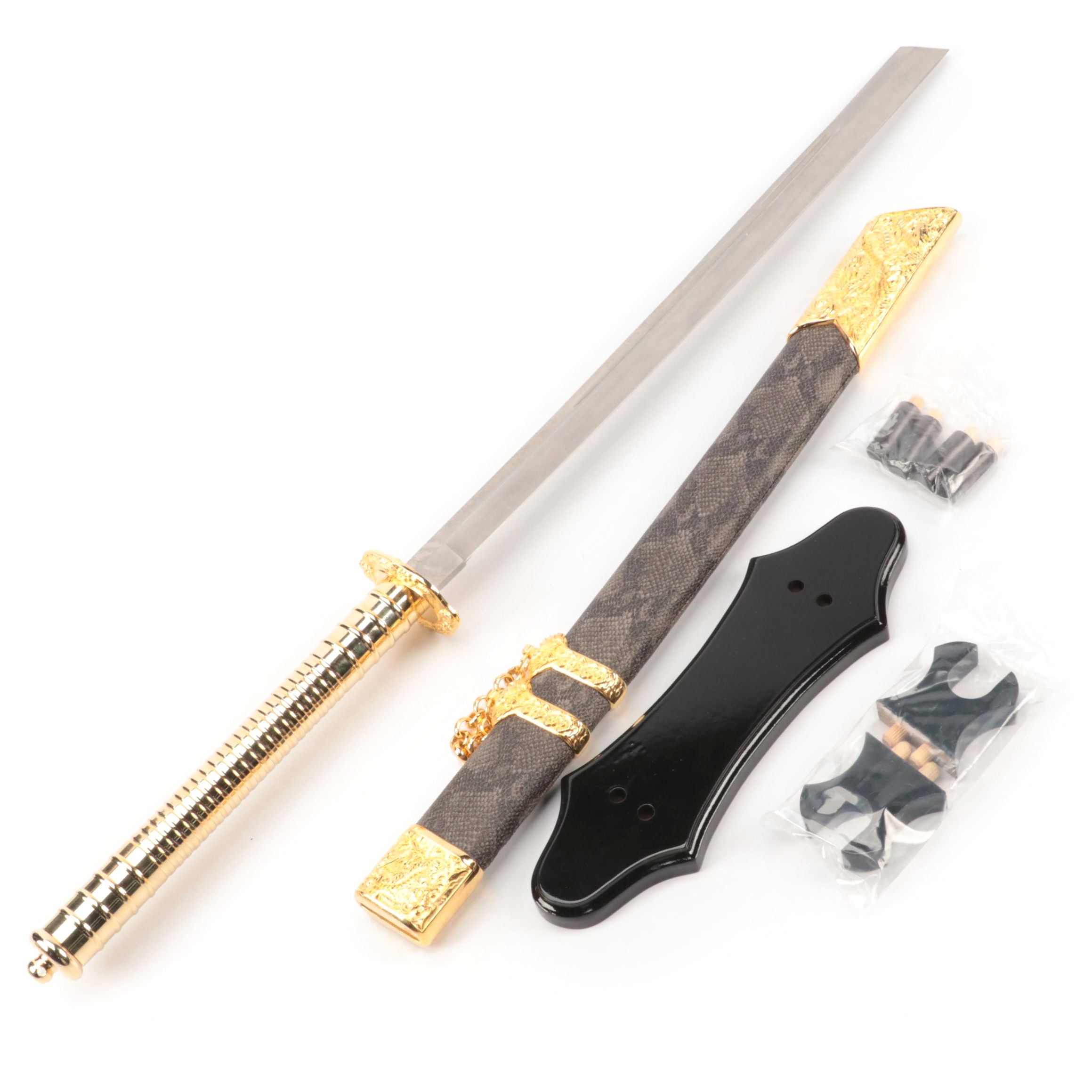 Taiwanese Made Tantō With Display Stand and Snakeskin Scabbard