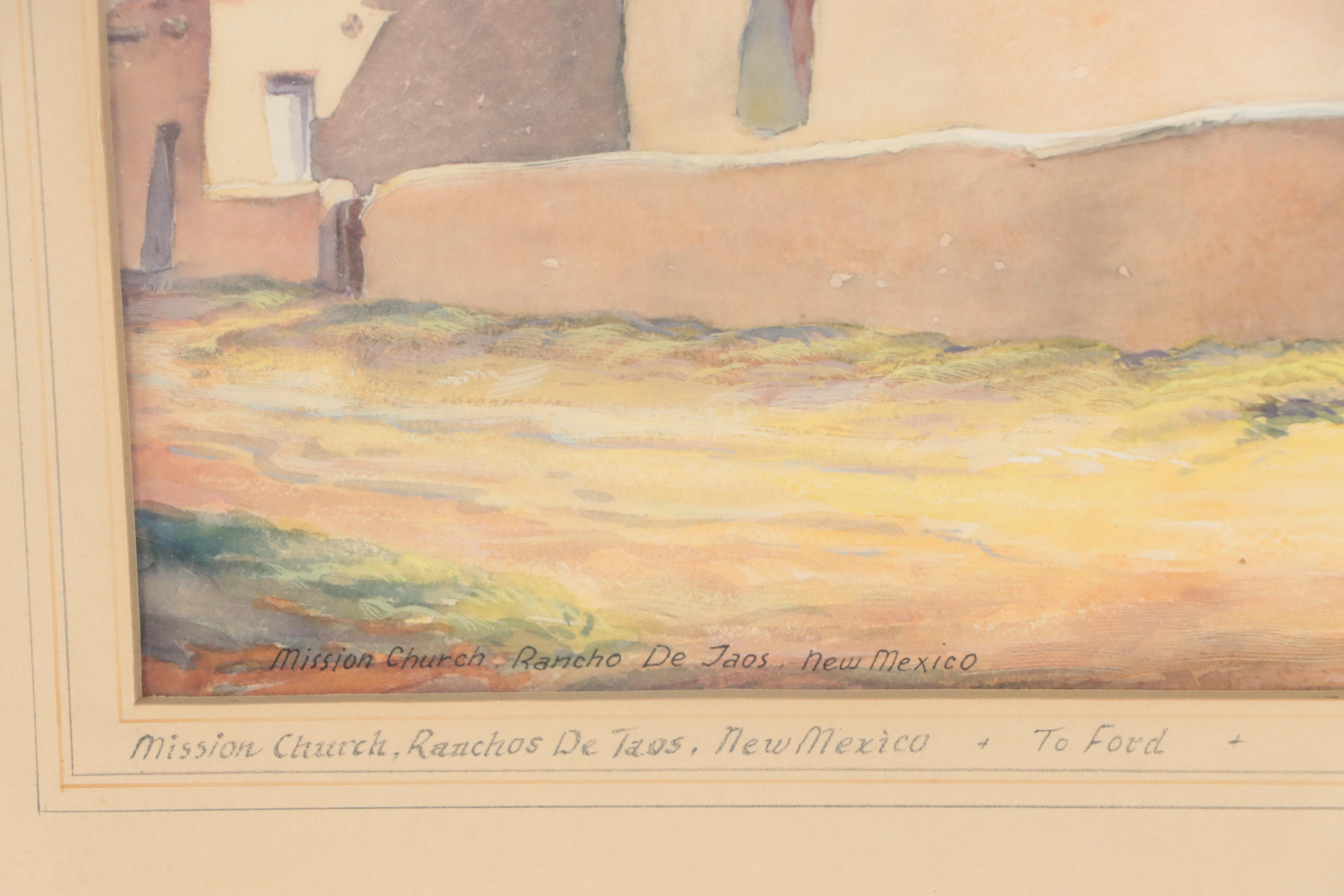 Dan Burne Jones Watercolor Painting "Mission Church," 1944