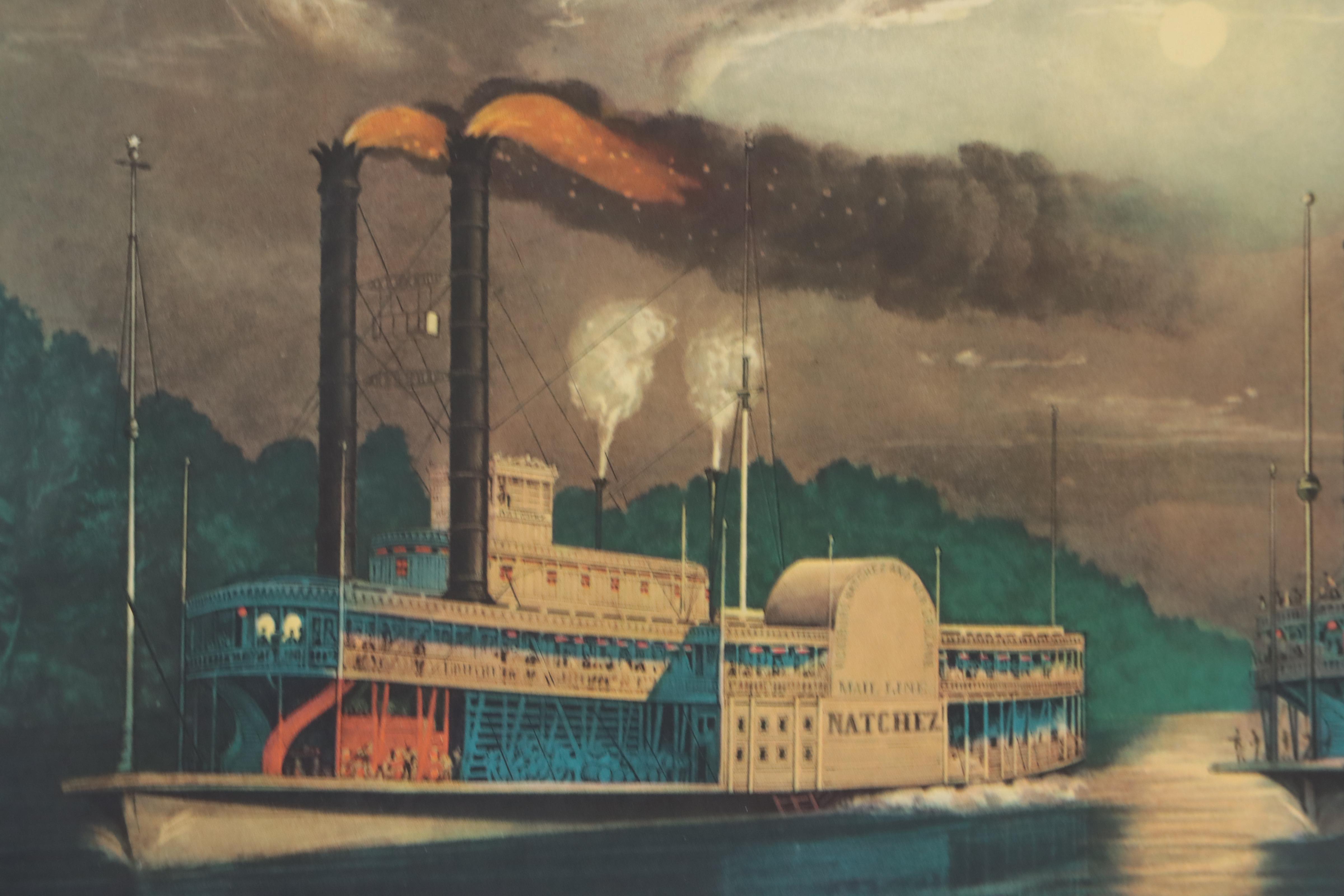 Offset Lithograph After Fanny Palmer "A Midnight Race on the Mississippi"