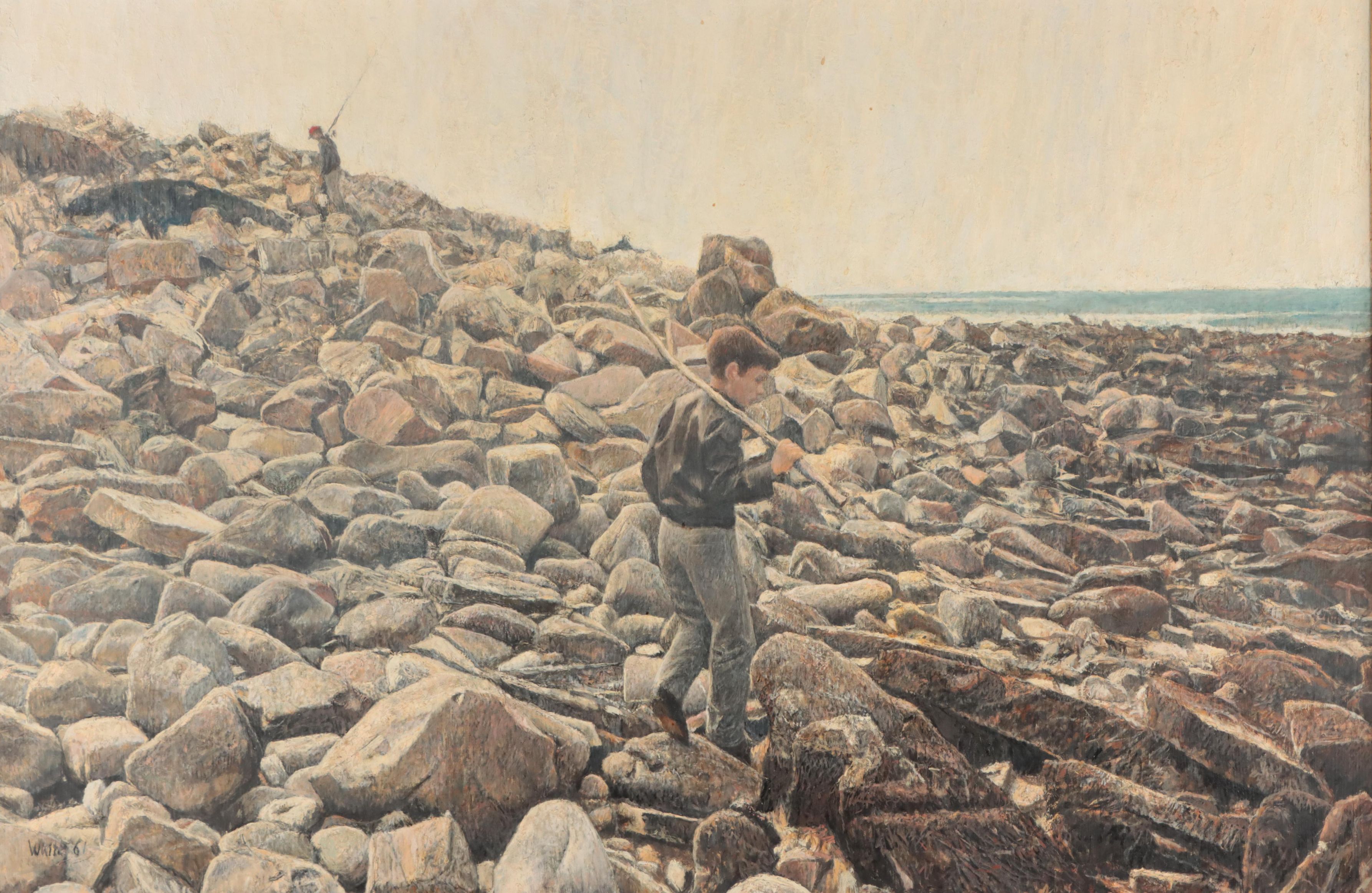 Philip B. White Coastal Landscape Oil Painting "Low Tide," 1961