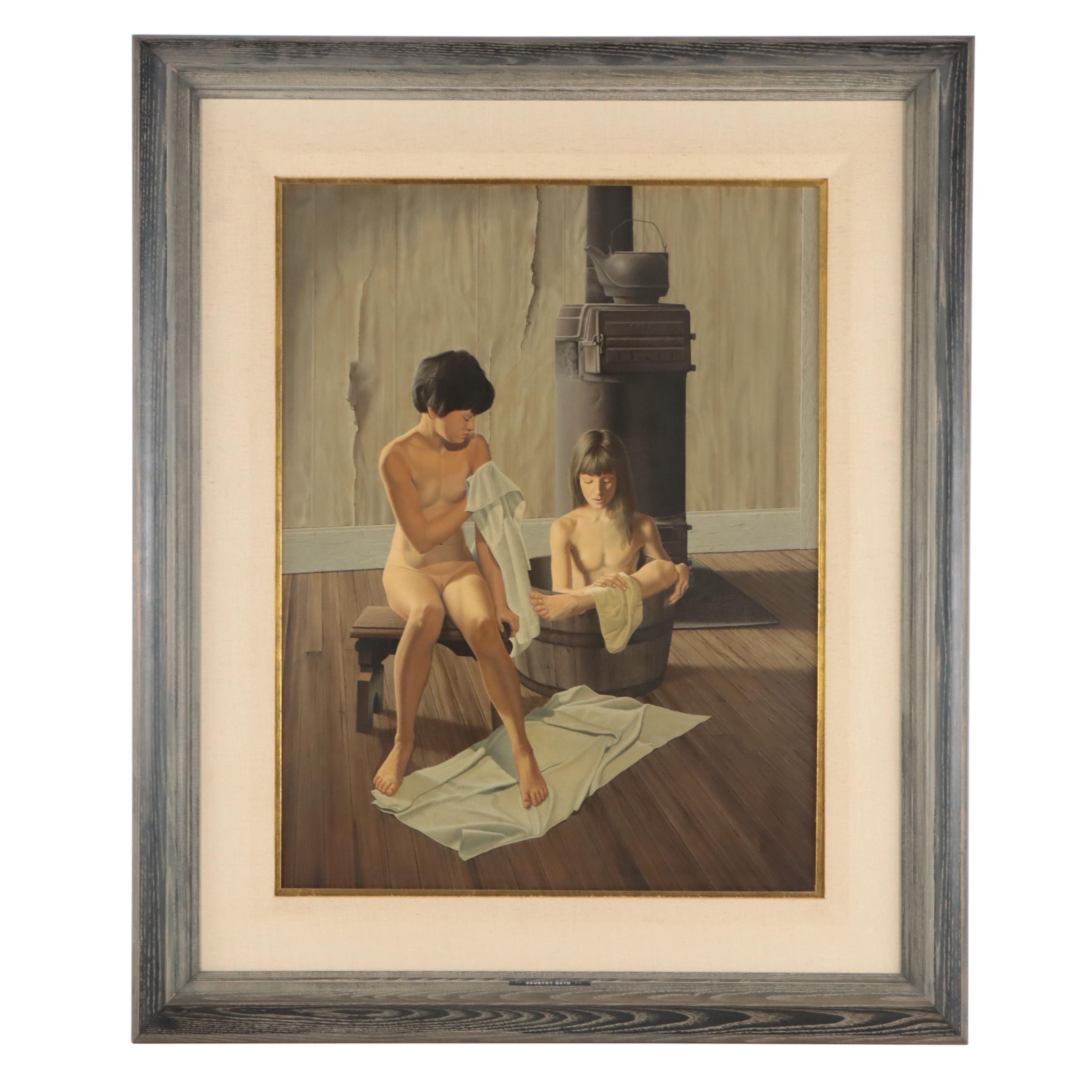 Joseph Manning Tempera Painting "Country Bath"
