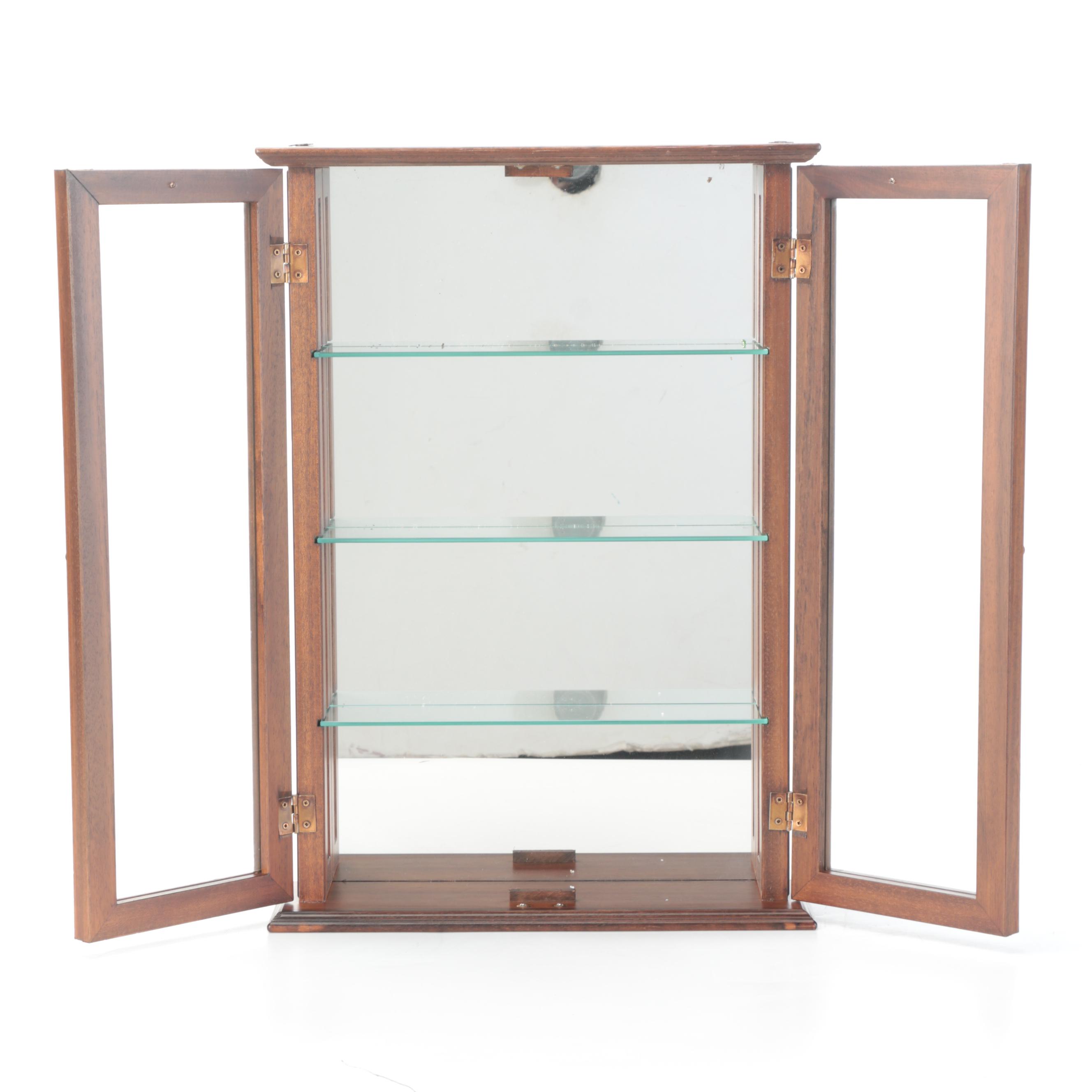 Pair of Wooden Wall-Mount Display Cabinets with Glass Shelves