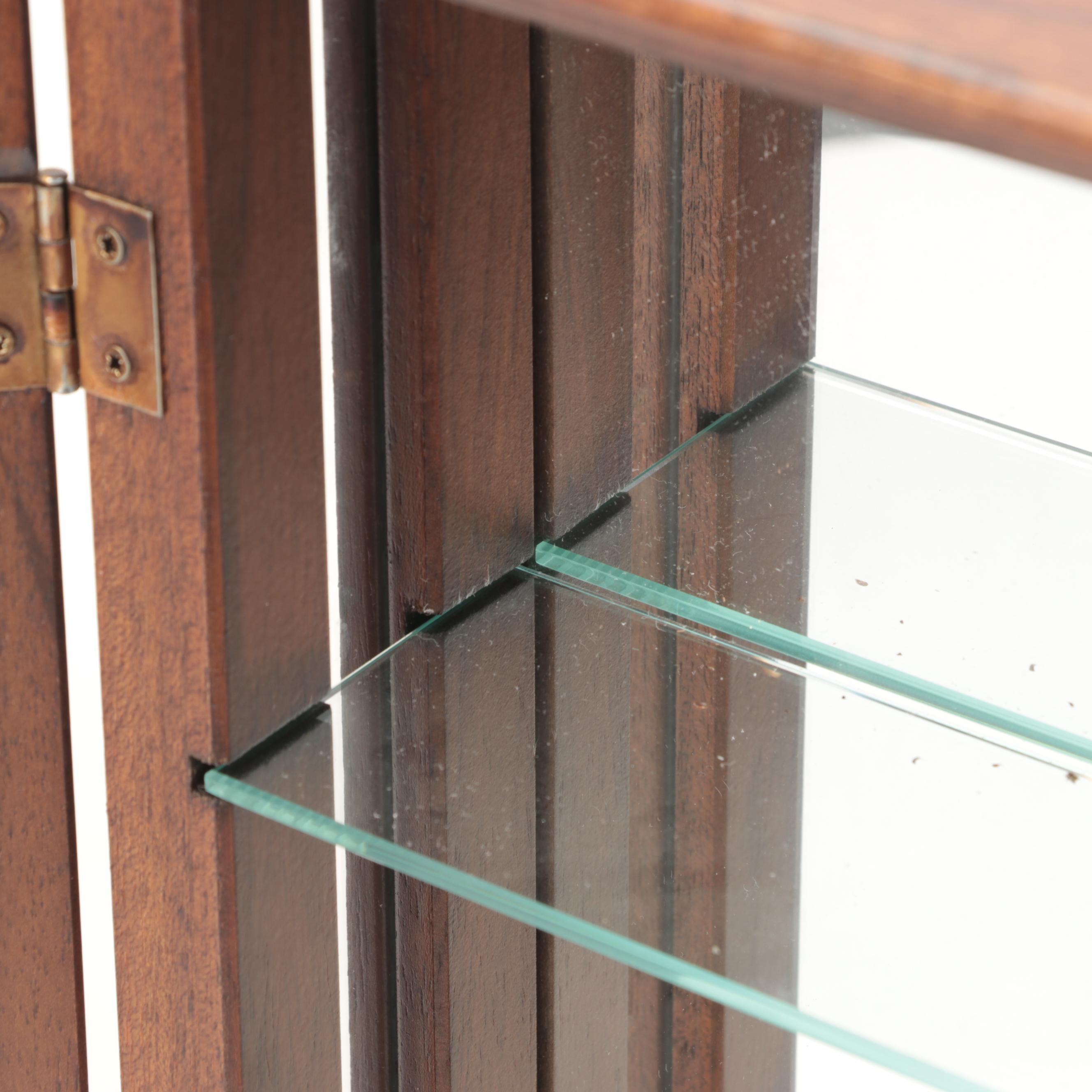 Pair of Wooden Wall-Mount Display Cabinets with Glass Shelves