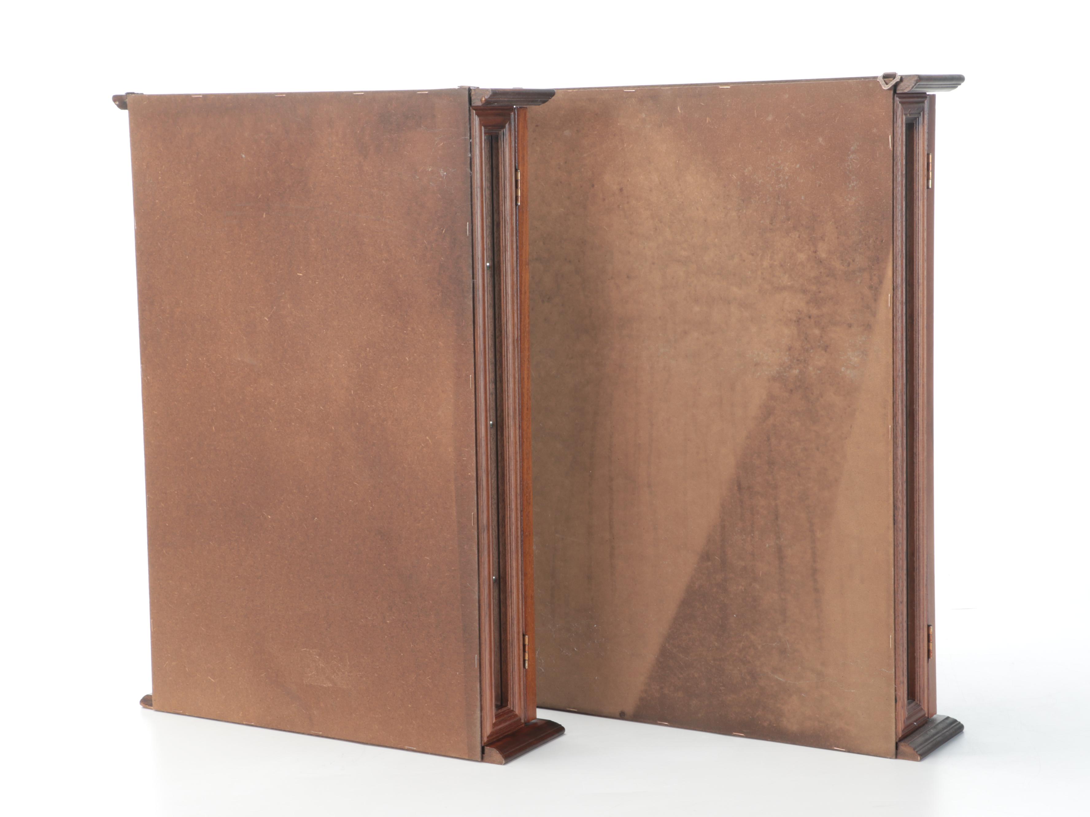 Pair of Wooden Wall-Mount Display Cabinets with Glass Shelves