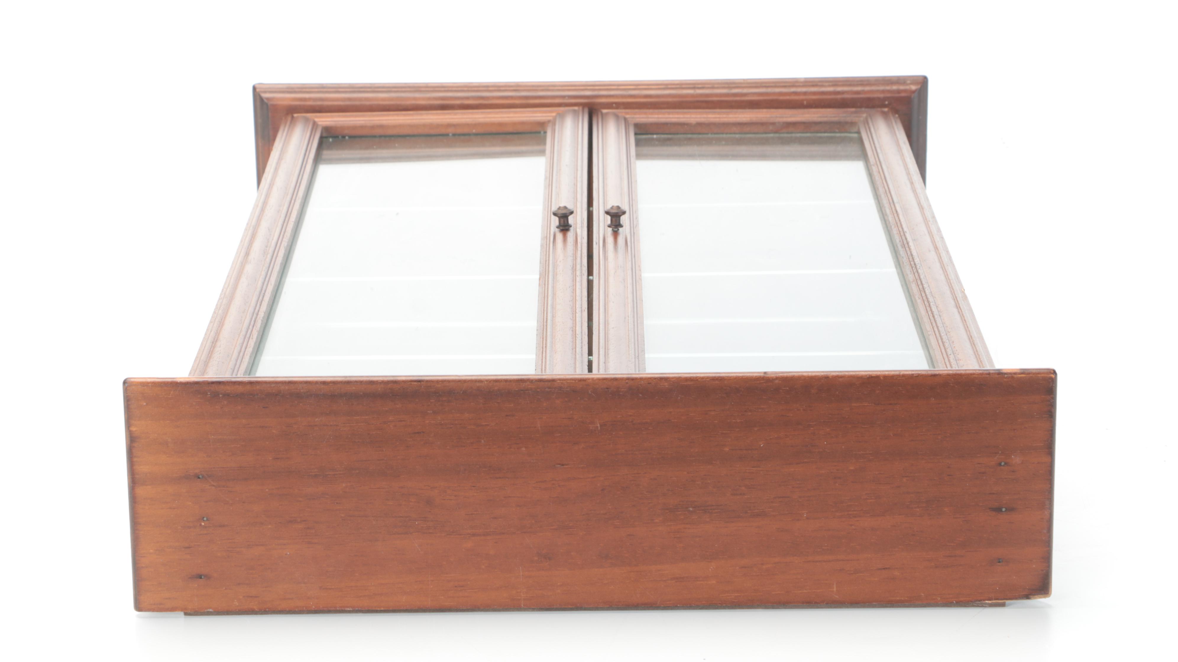 Pair of Wooden Wall-Mount Display Cabinets with Glass Shelves