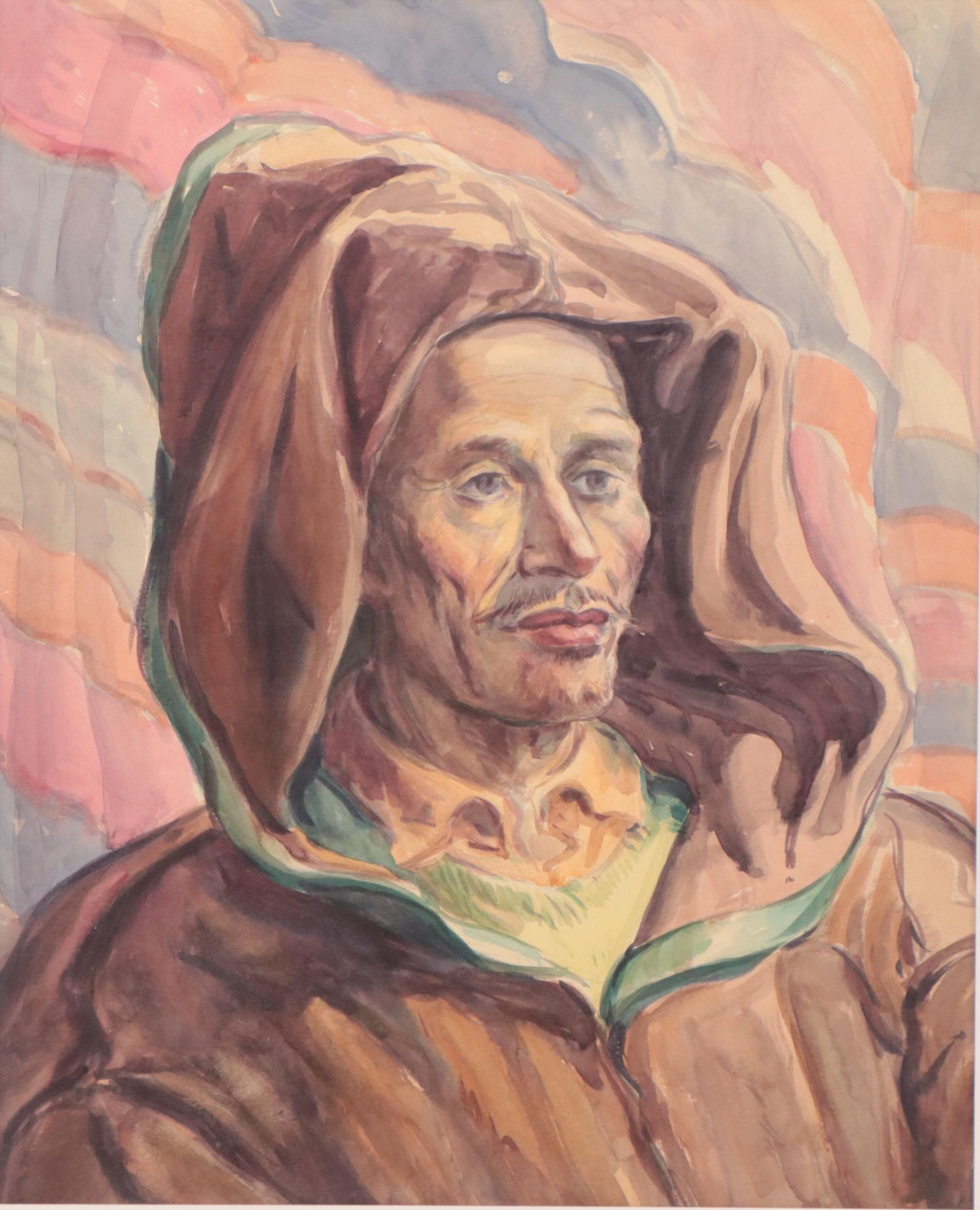 Dan Burne Jones Watercolor Painting Portrait of Robed Man