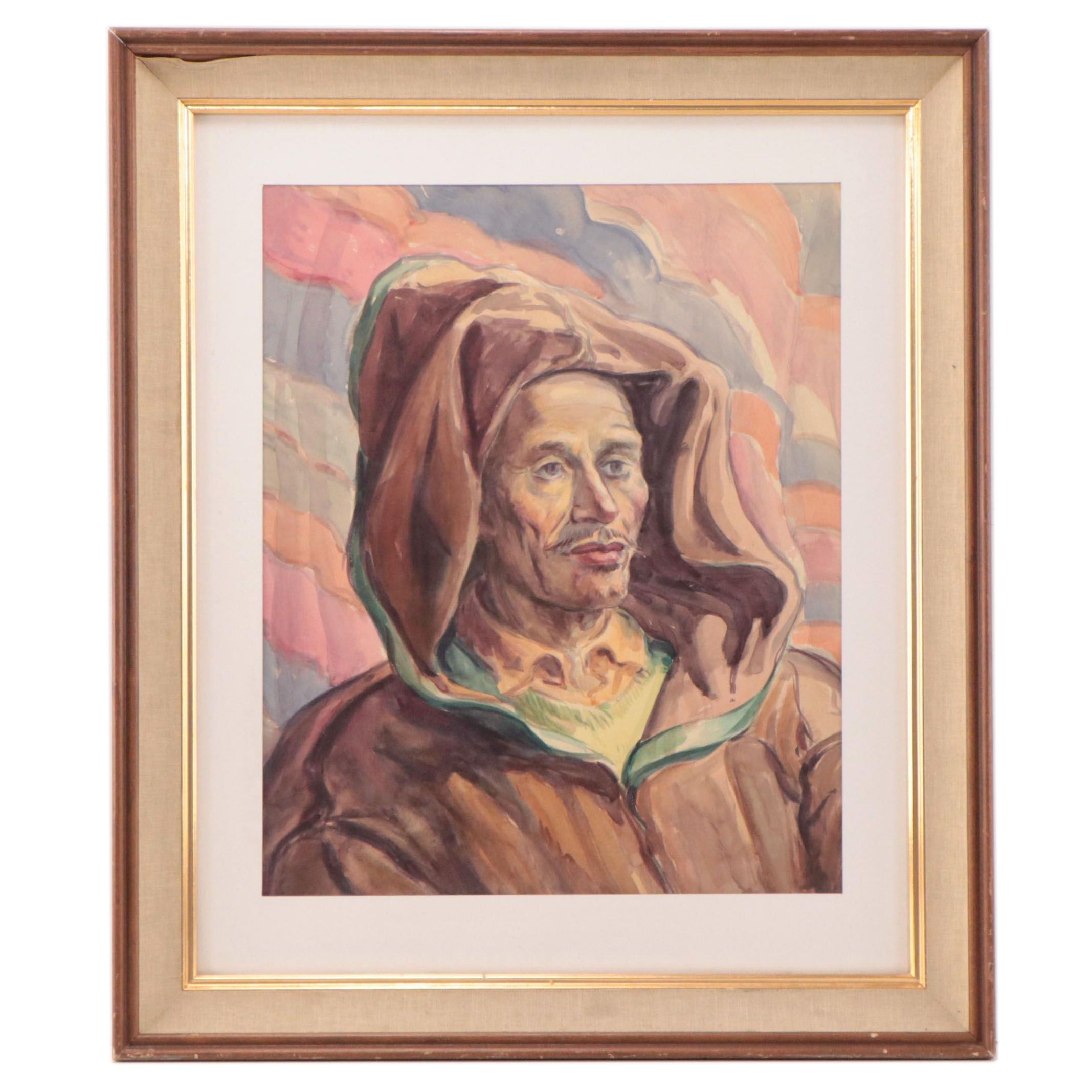 Dan Burne Jones Watercolor Painting Portrait of Robed Man