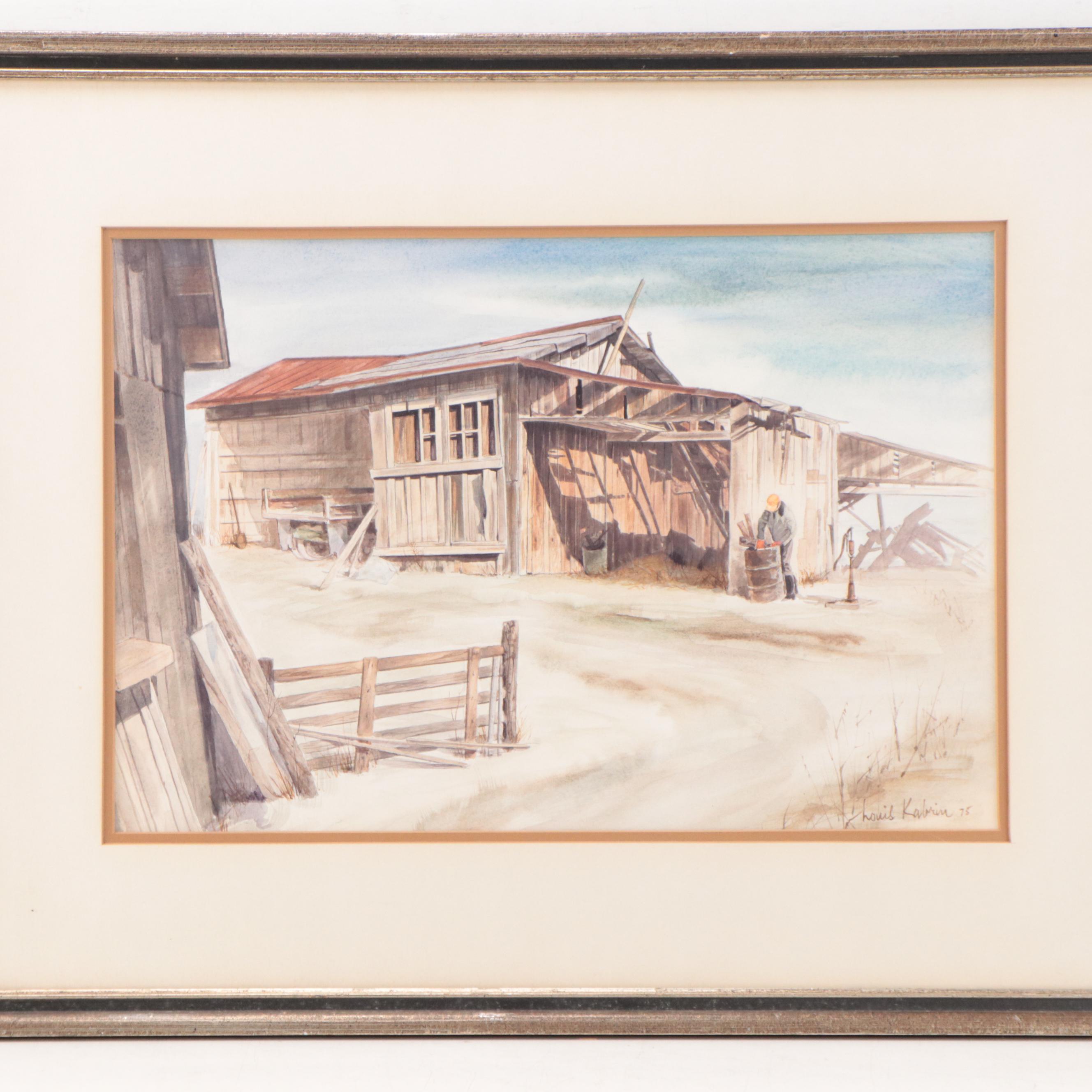 Louis Kabrin Watercolor Painting of Exterior Scene, 1975