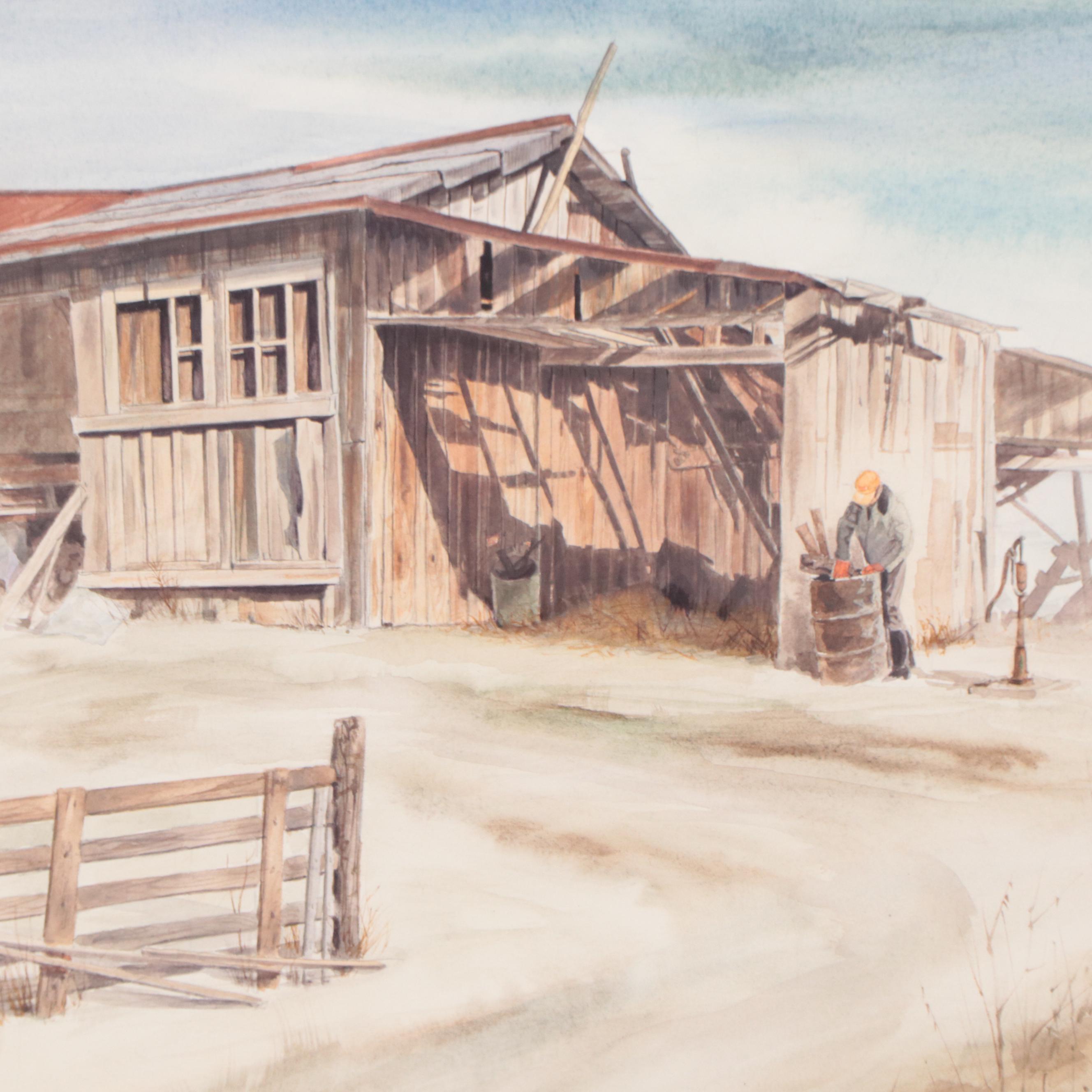 Louis Kabrin Watercolor Painting of Exterior Scene, 1975