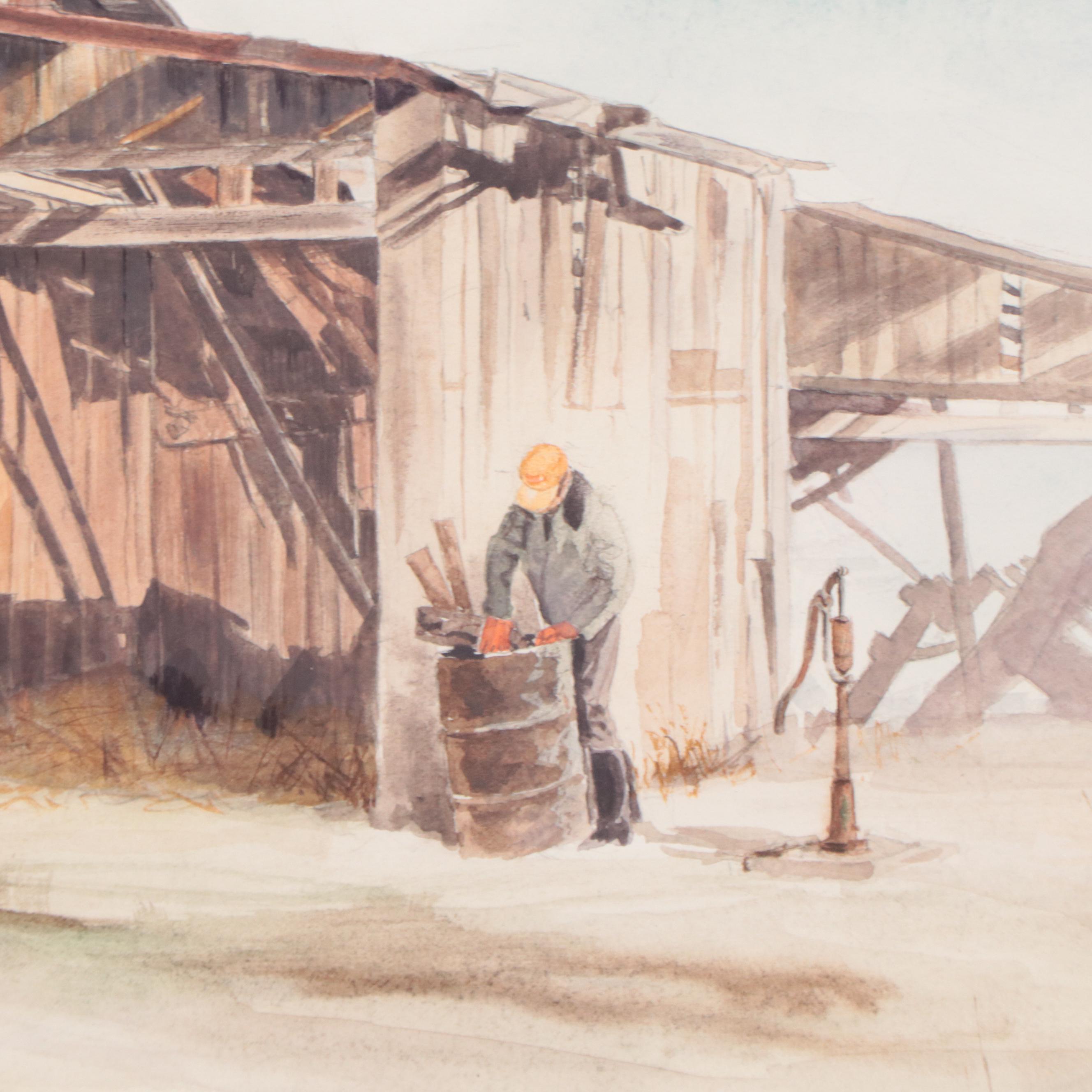 Louis Kabrin Watercolor Painting of Exterior Scene, 1975
