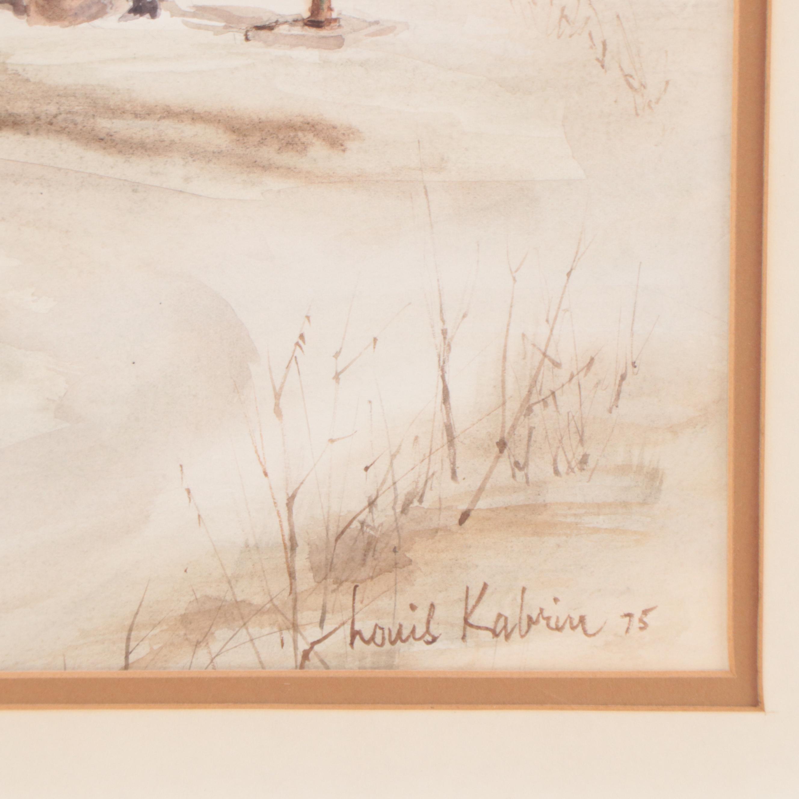 Louis Kabrin Watercolor Painting of Exterior Scene, 1975