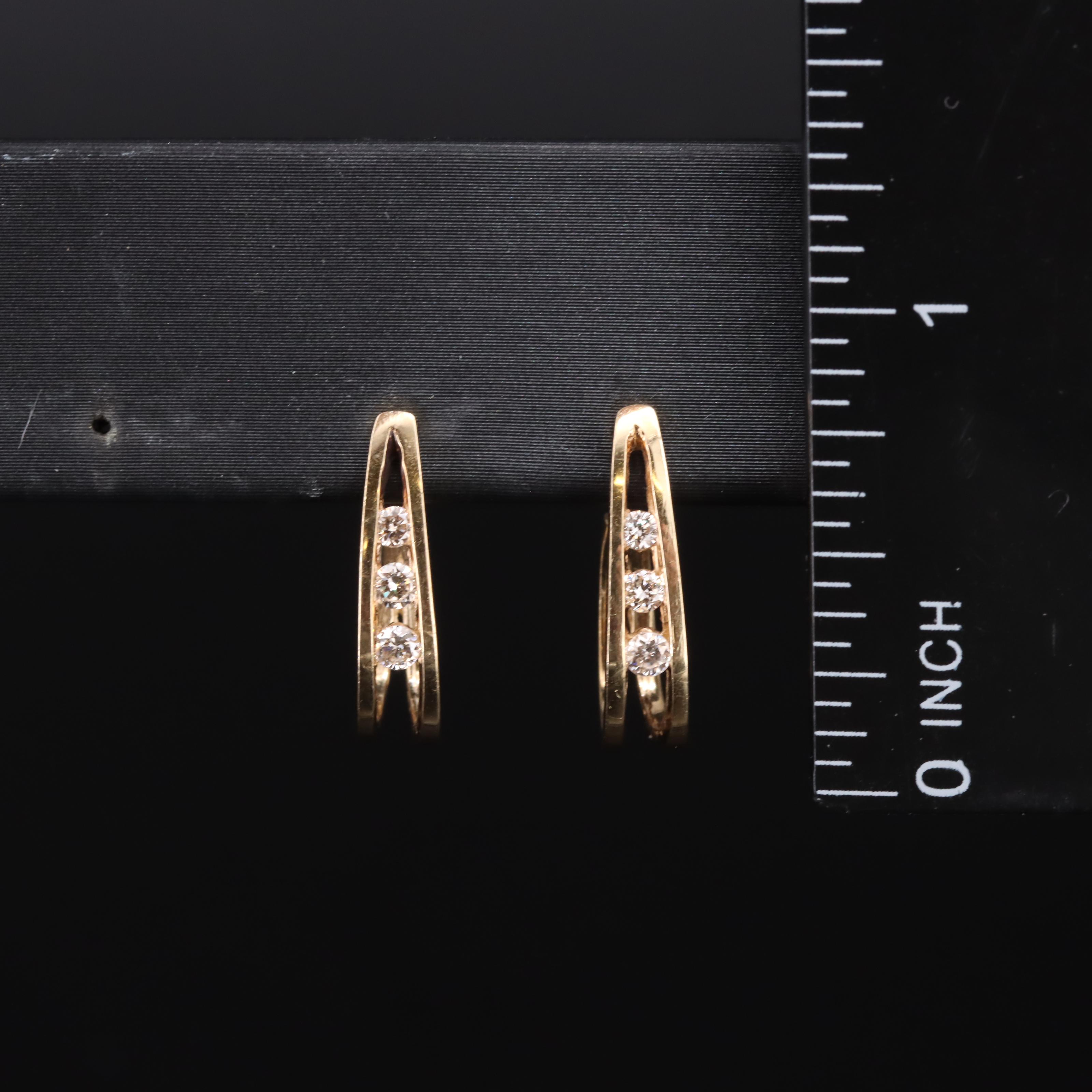 14K Diamond J-Hoop Earrings