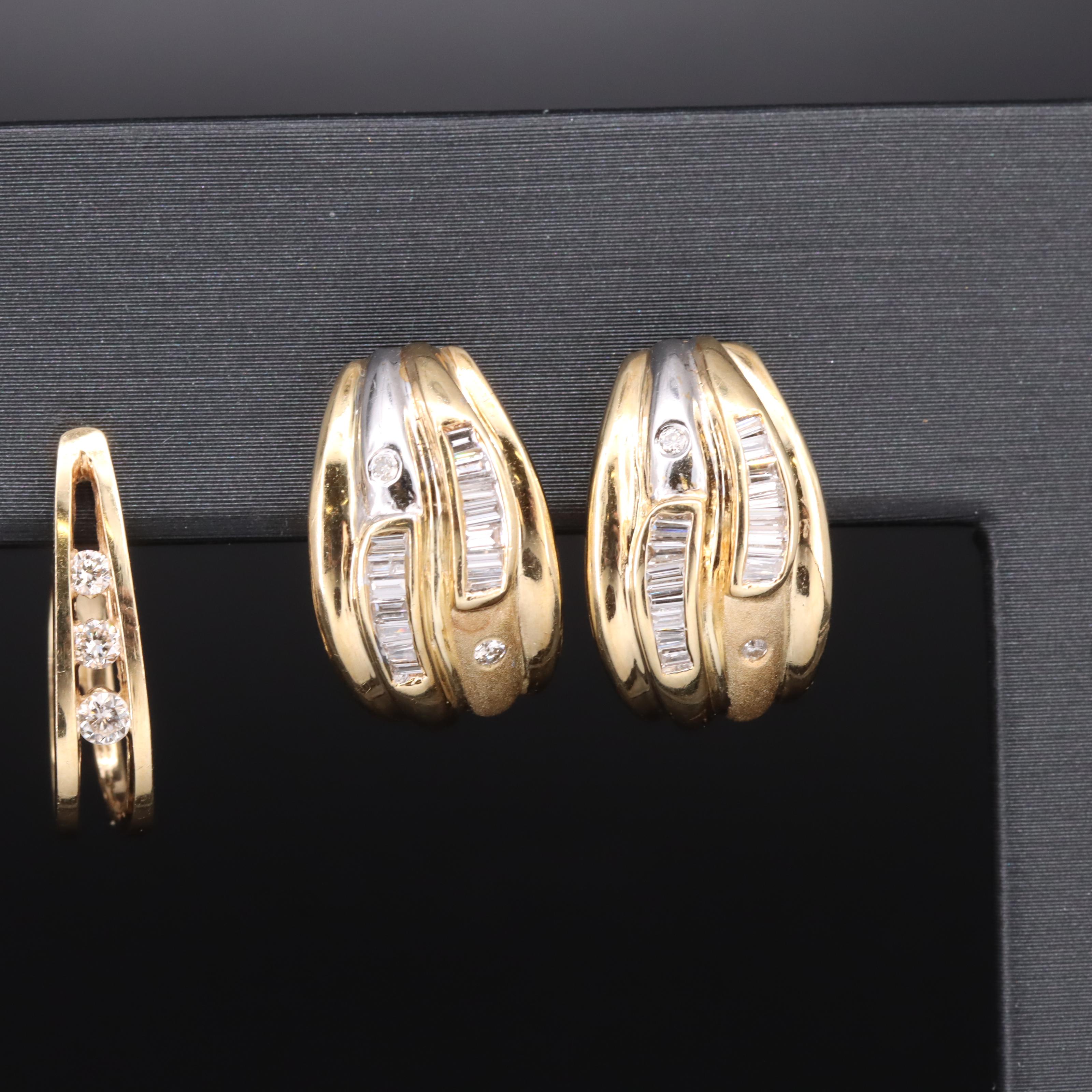 14K Diamond J-Hoop Earrings