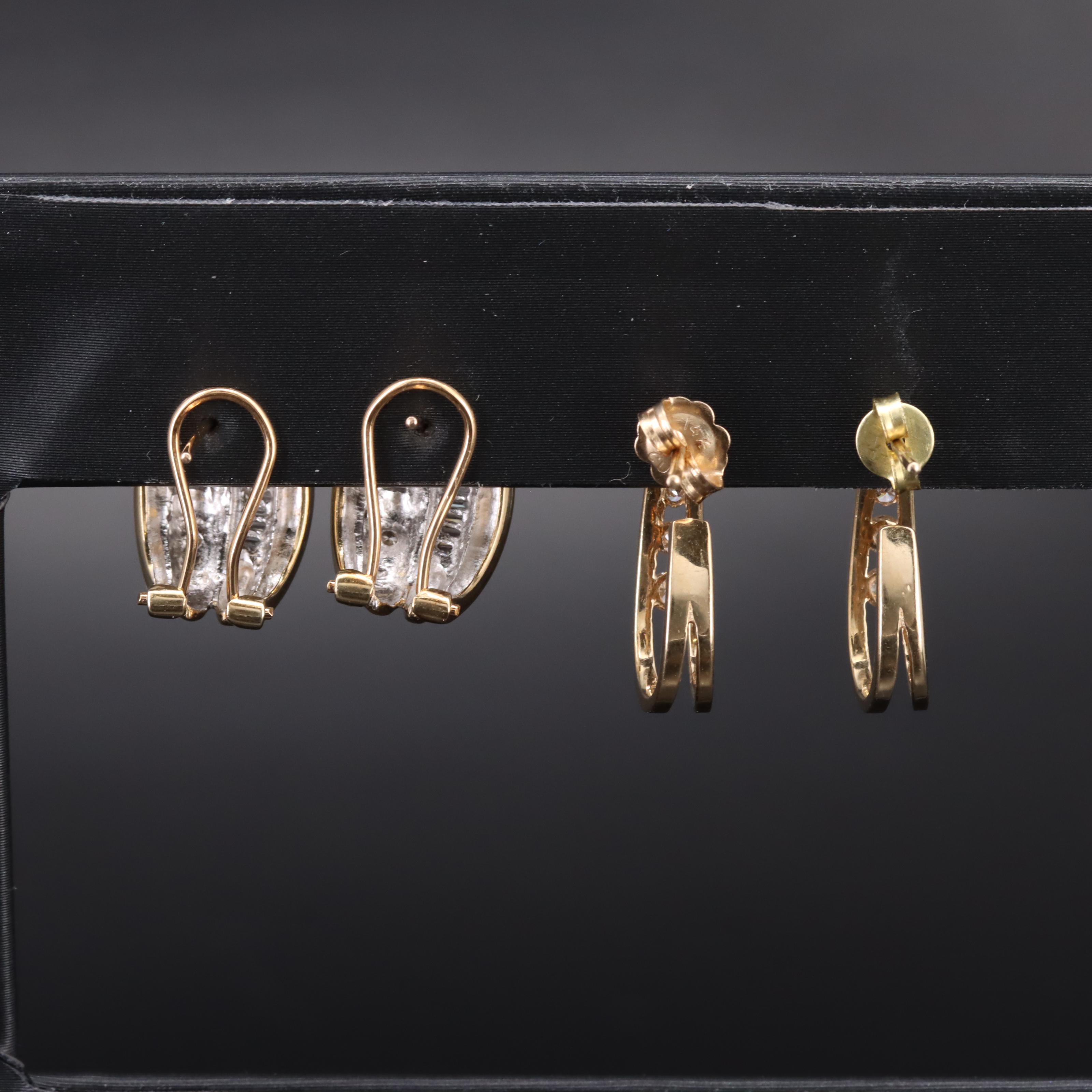 14K Diamond J-Hoop Earrings