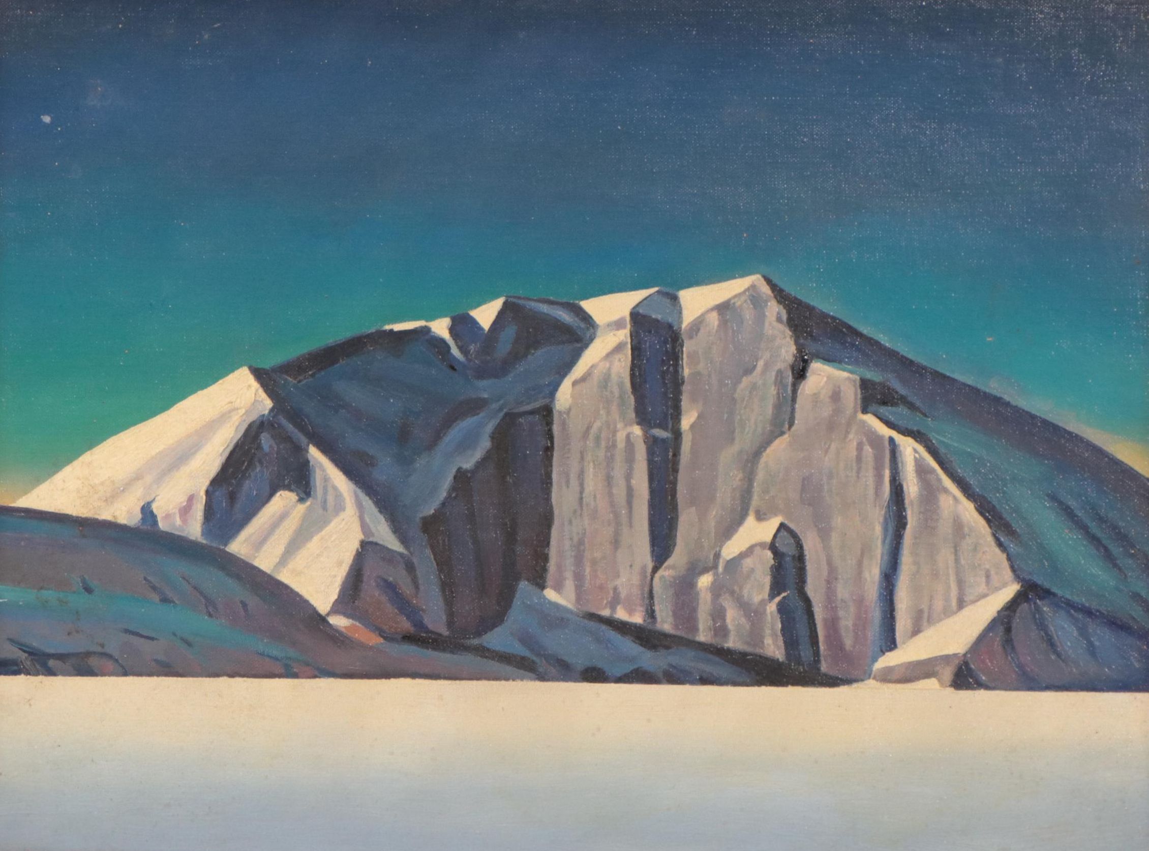 Albert Baugild Ice Mountain Landscape Oil Painting After Rockwell Kent, 1957