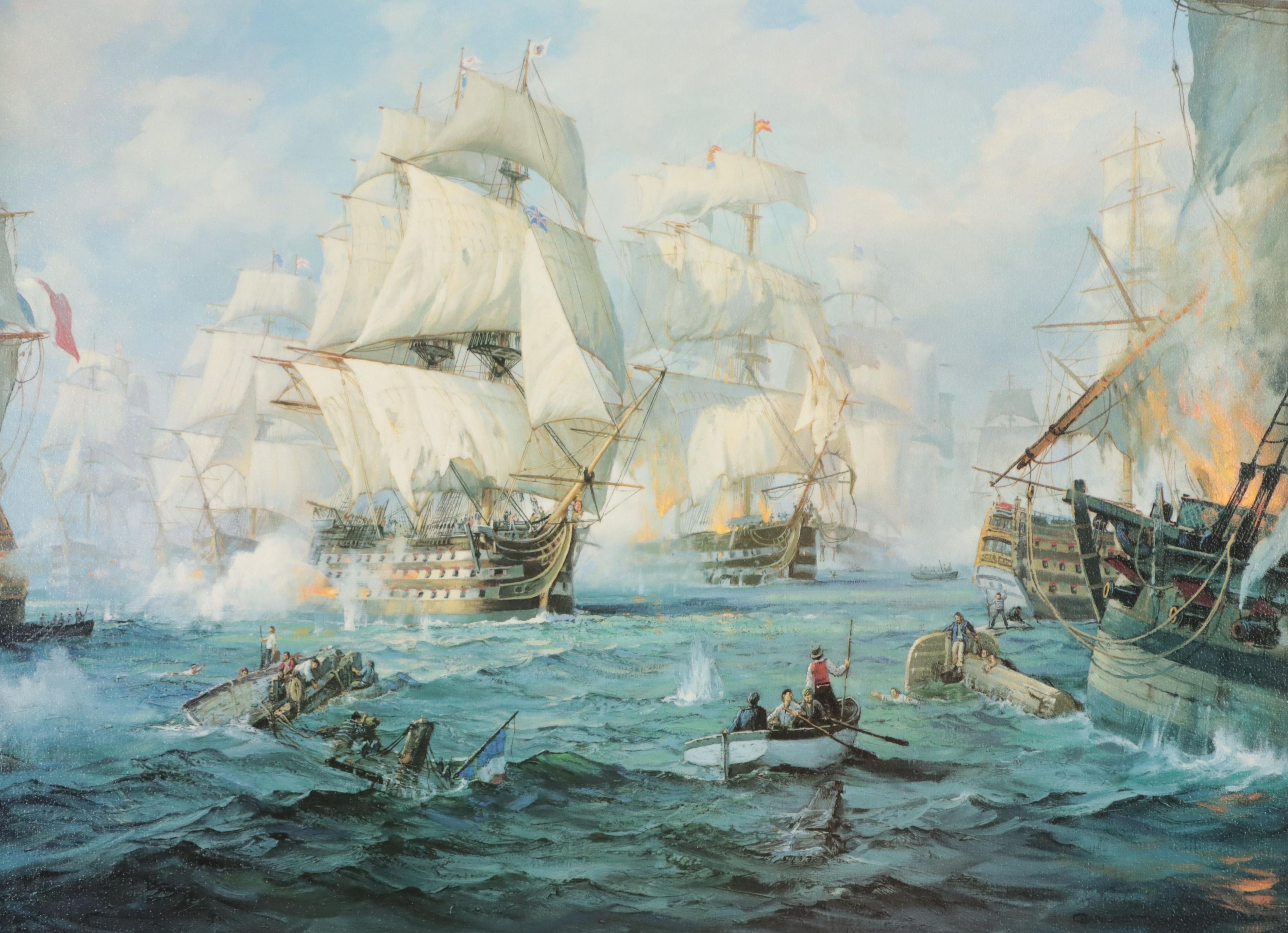 Charles Vickery Naval Scene Offset Lithograph "Storm of Battle"