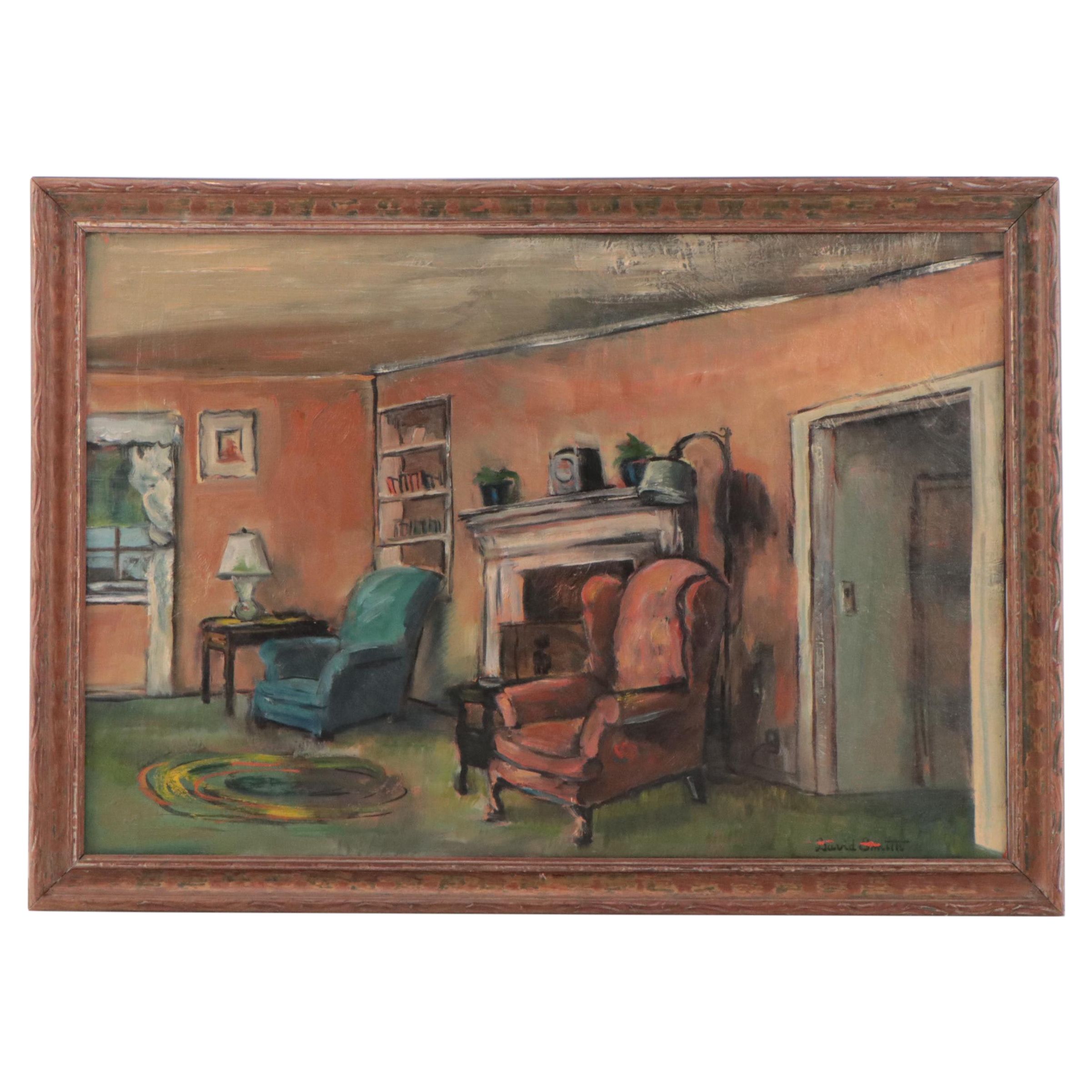 David Smith Oil Painting of Interior Scene, 1942