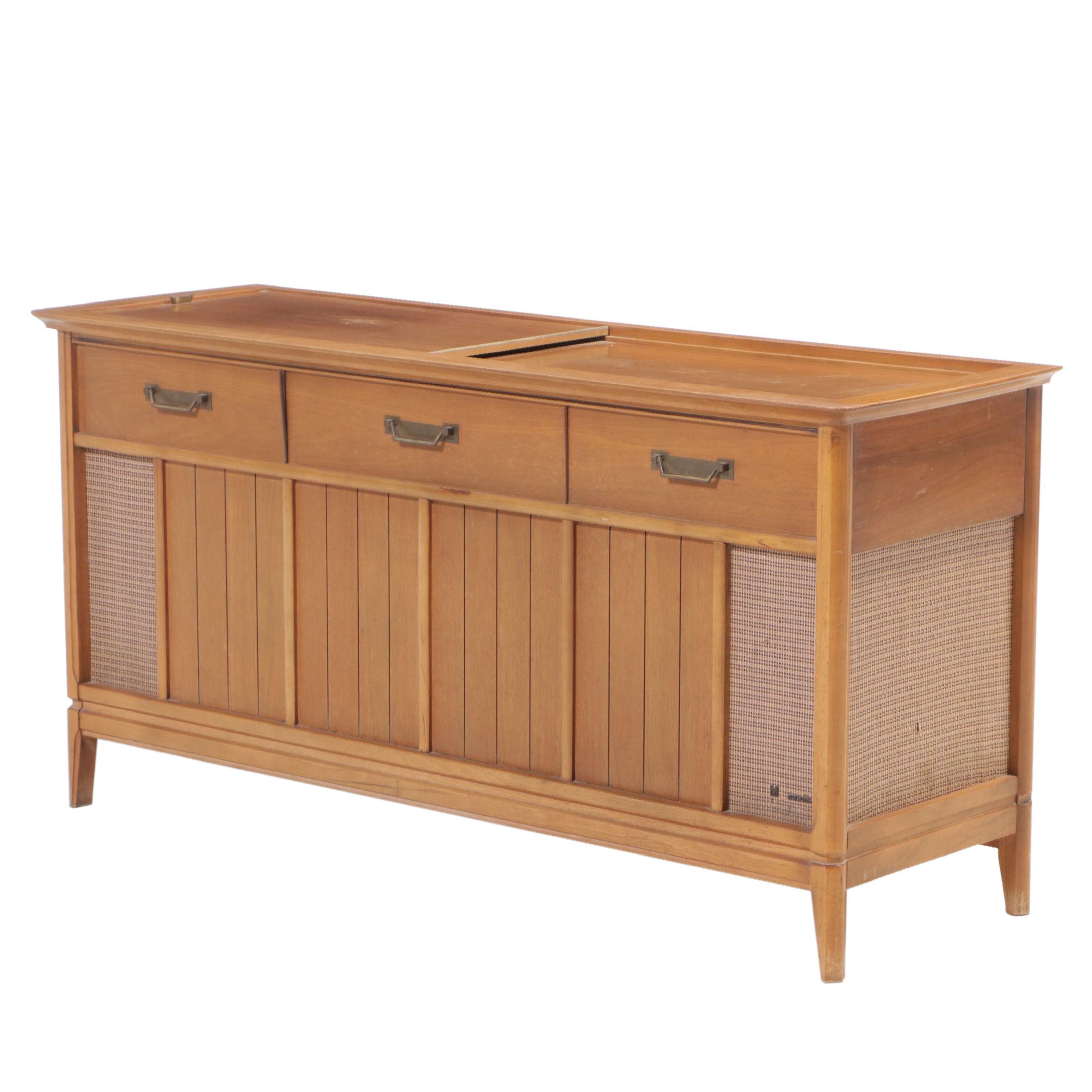 Magnavox Pecan Turntable Console Combination Stereo Cabinet, Mid-20th Century