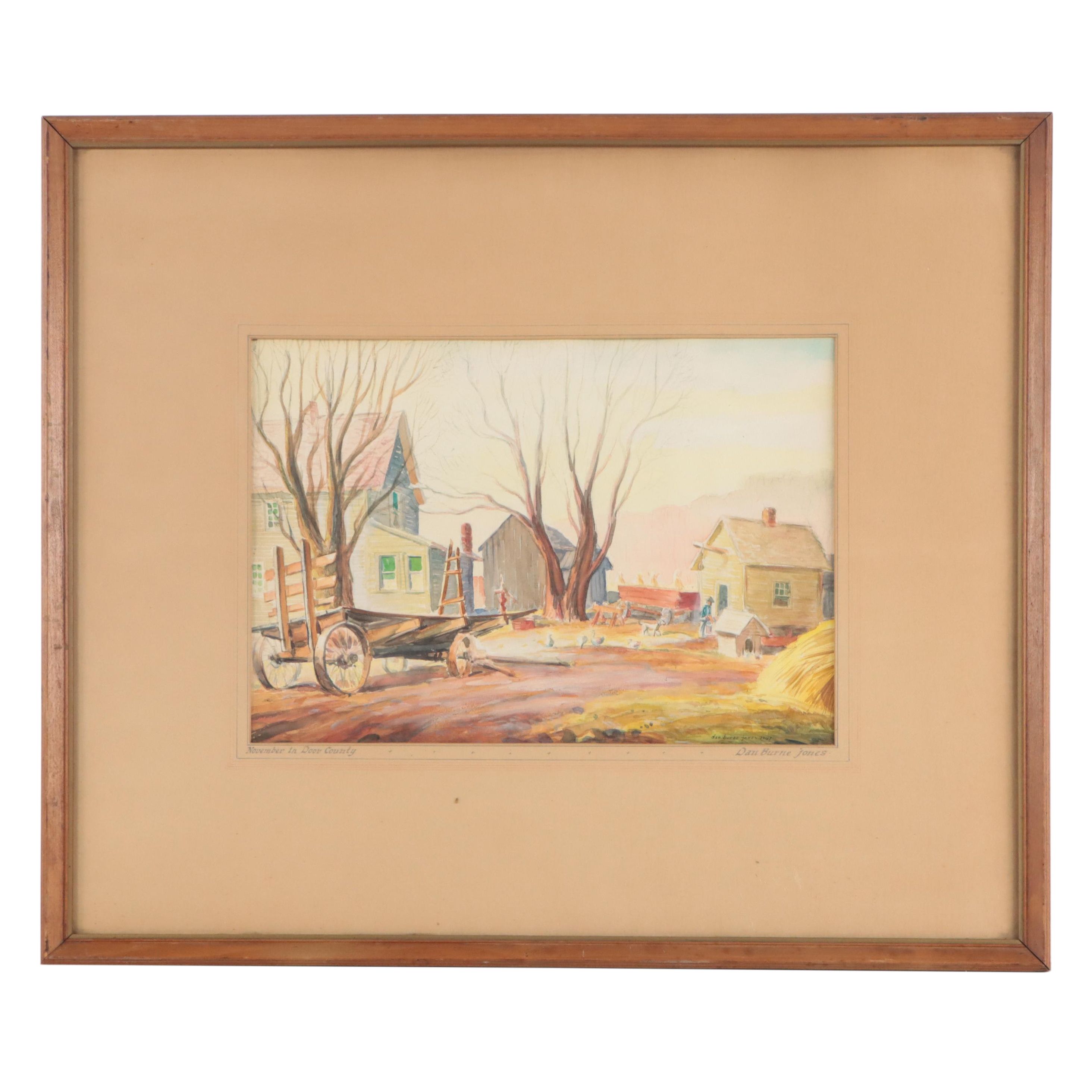 Dan Burne Jones Watercolor Painting "November in Door County," 1947