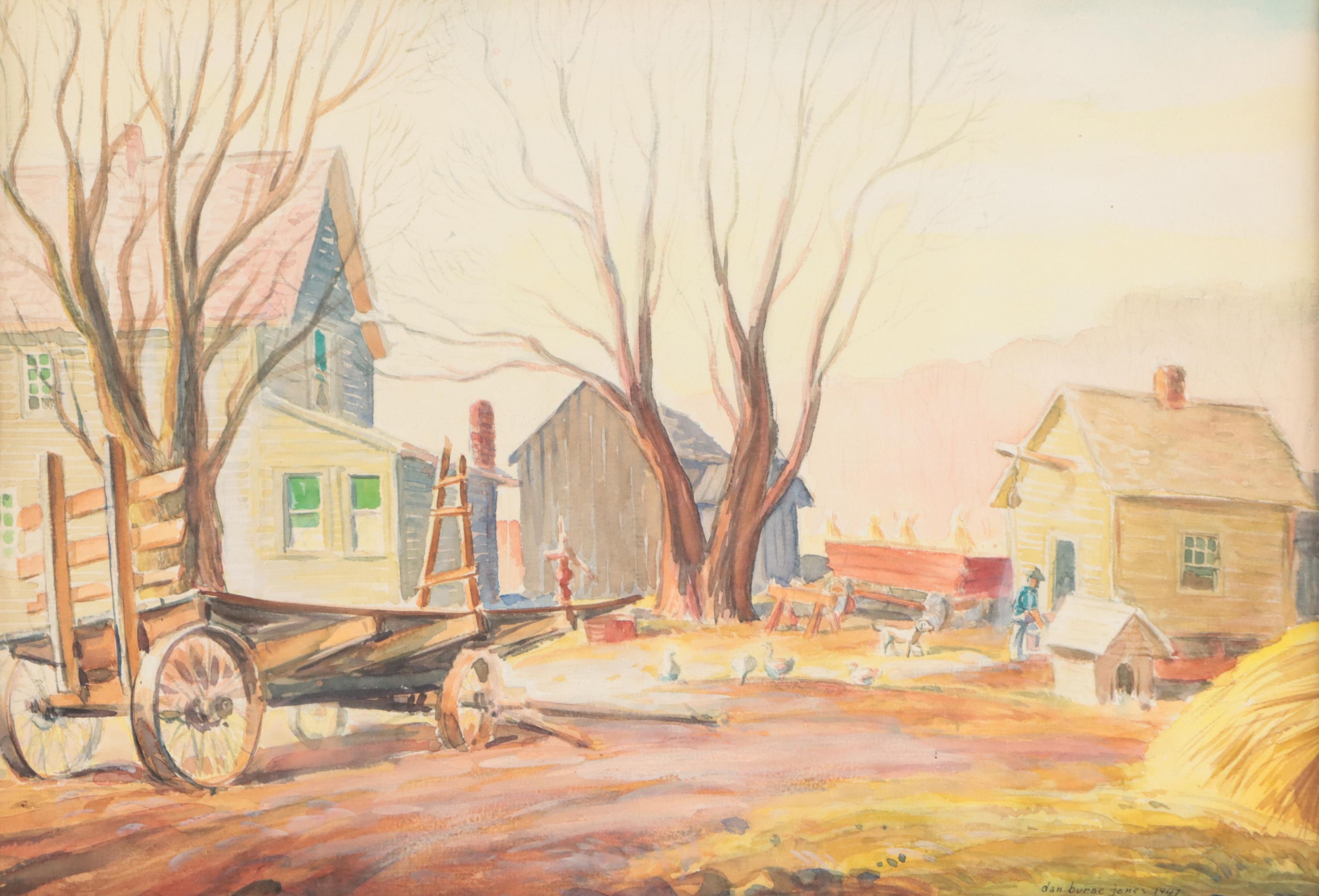 Dan Burne Jones Watercolor Painting "November in Door County," 1947