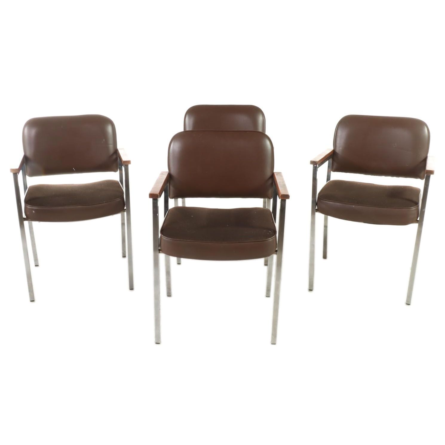 Four Modernist Chromed Steel and Beech Armchairs, Late 20th Century