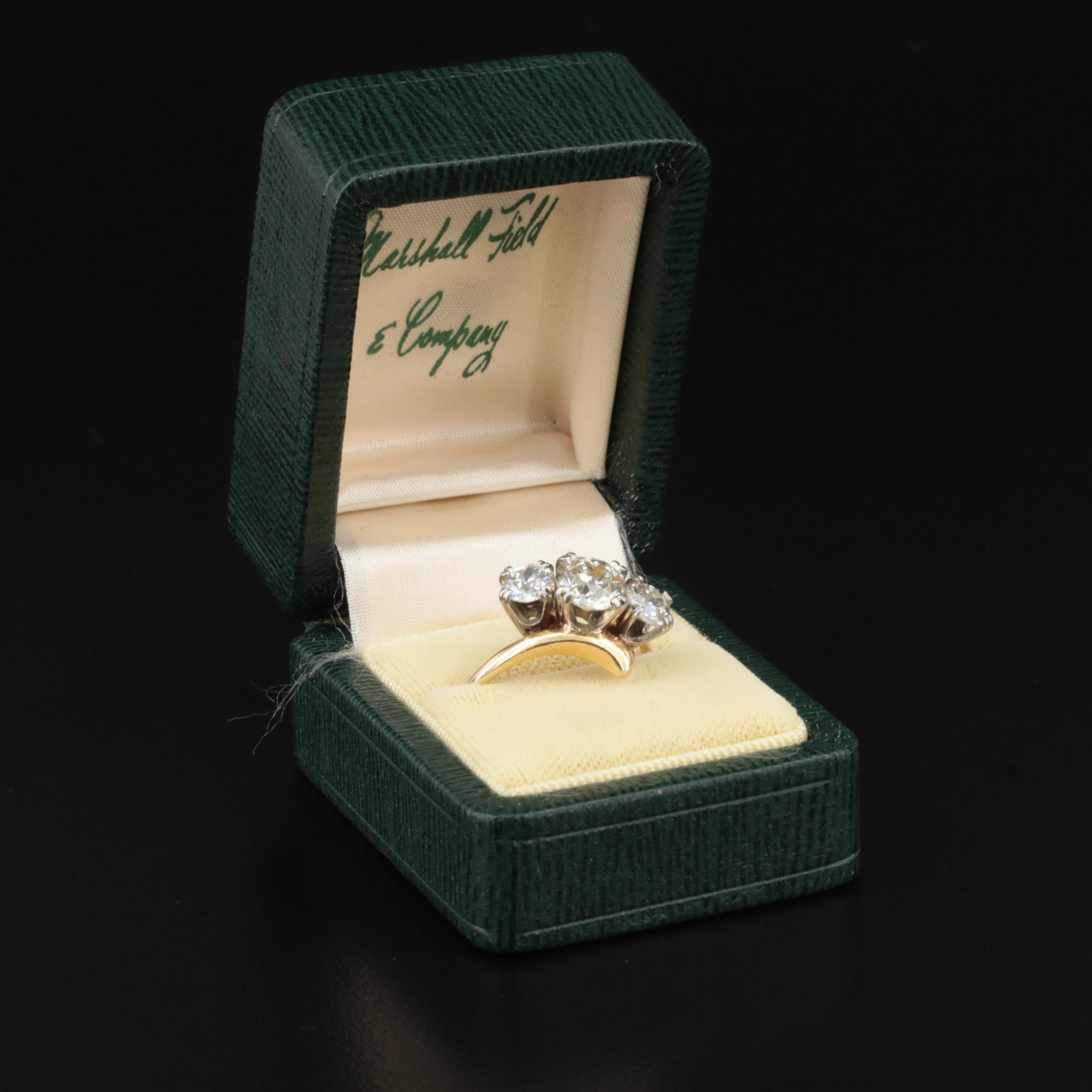 Vintage 14K 2.20 CTW Diamond Three Stone Bypass Ring with Palladium Head