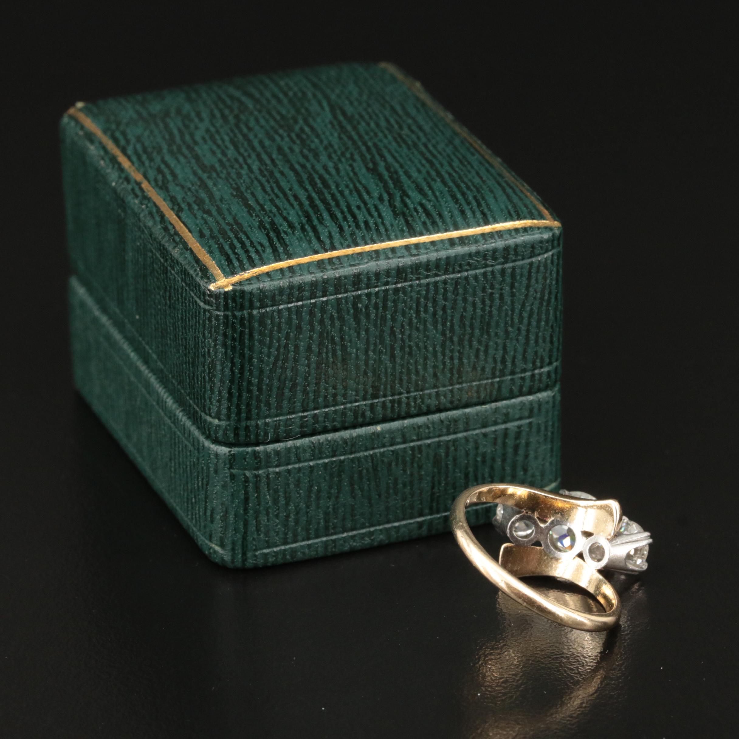 Vintage 14K 2.20 CTW Diamond Three Stone Bypass Ring with Palladium Head