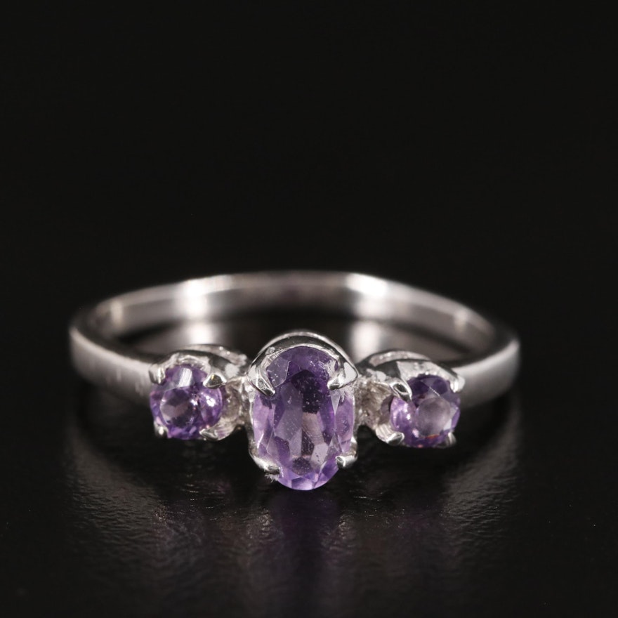 Sterling Amethyst Three Stone Ring