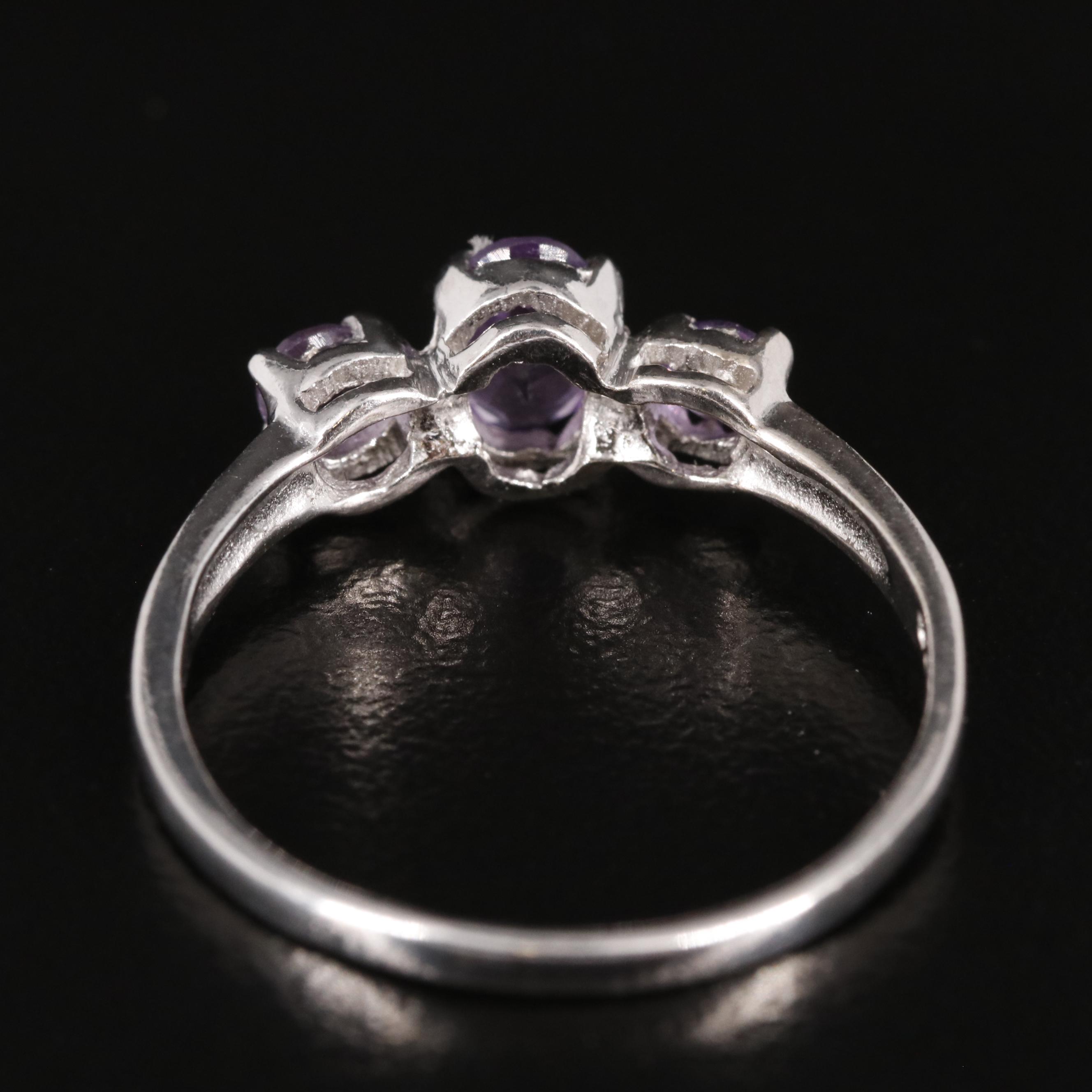 Sterling Amethyst Three Stone Ring