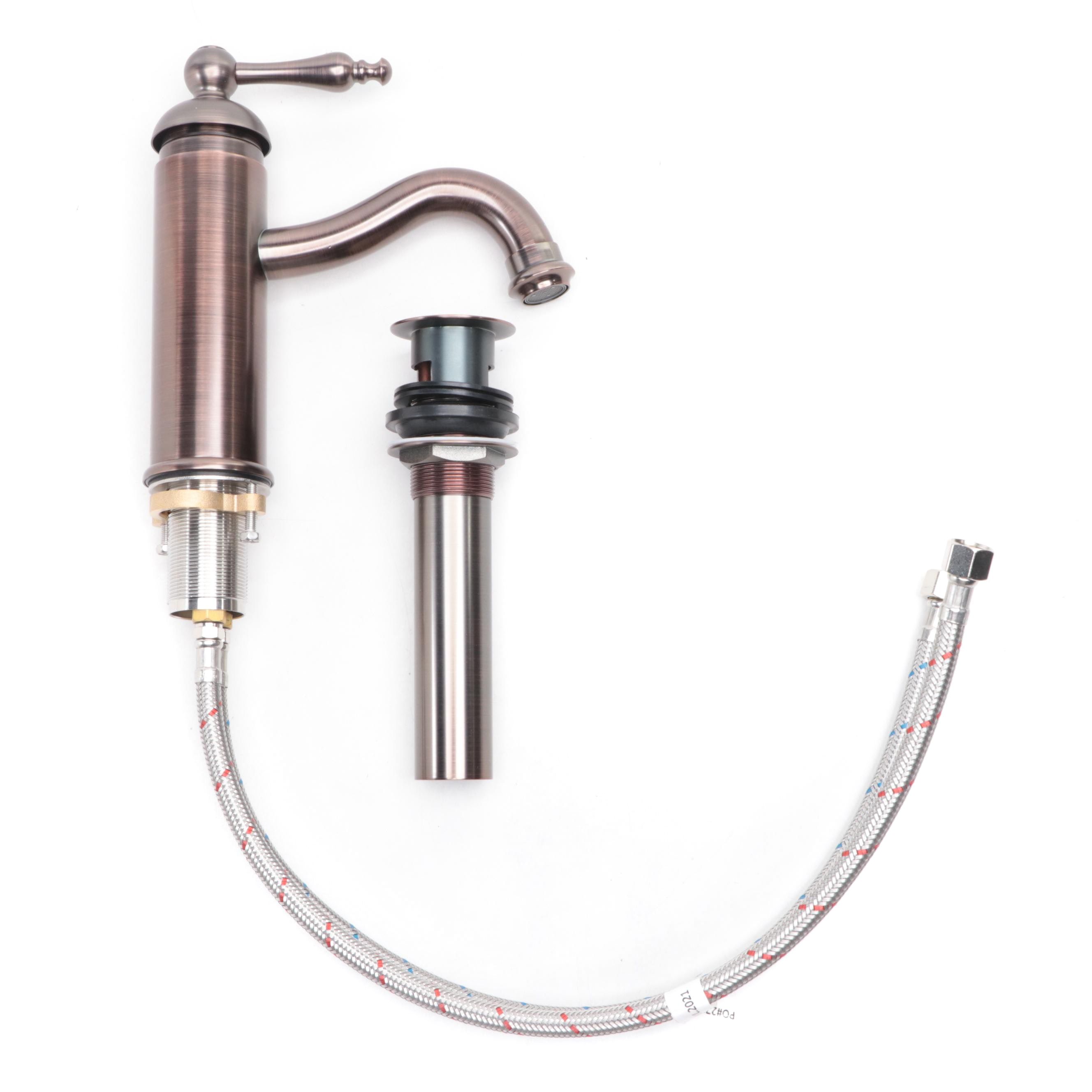 Oil Rubbed Bronze Finish Single-Hole Bathroom Faucet With Pop-Up Drain