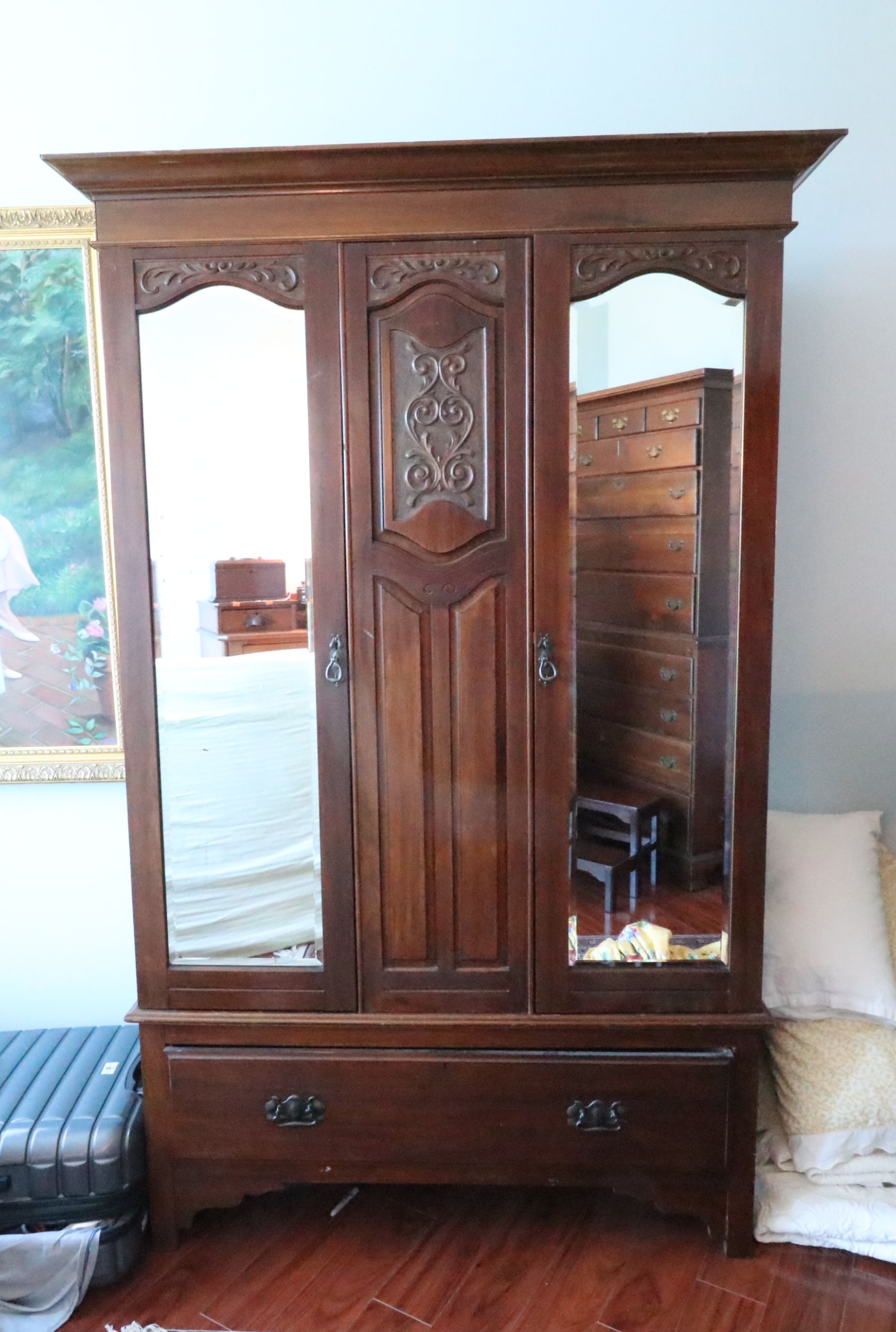 English Walnut Wardrobe, Early 20th Century