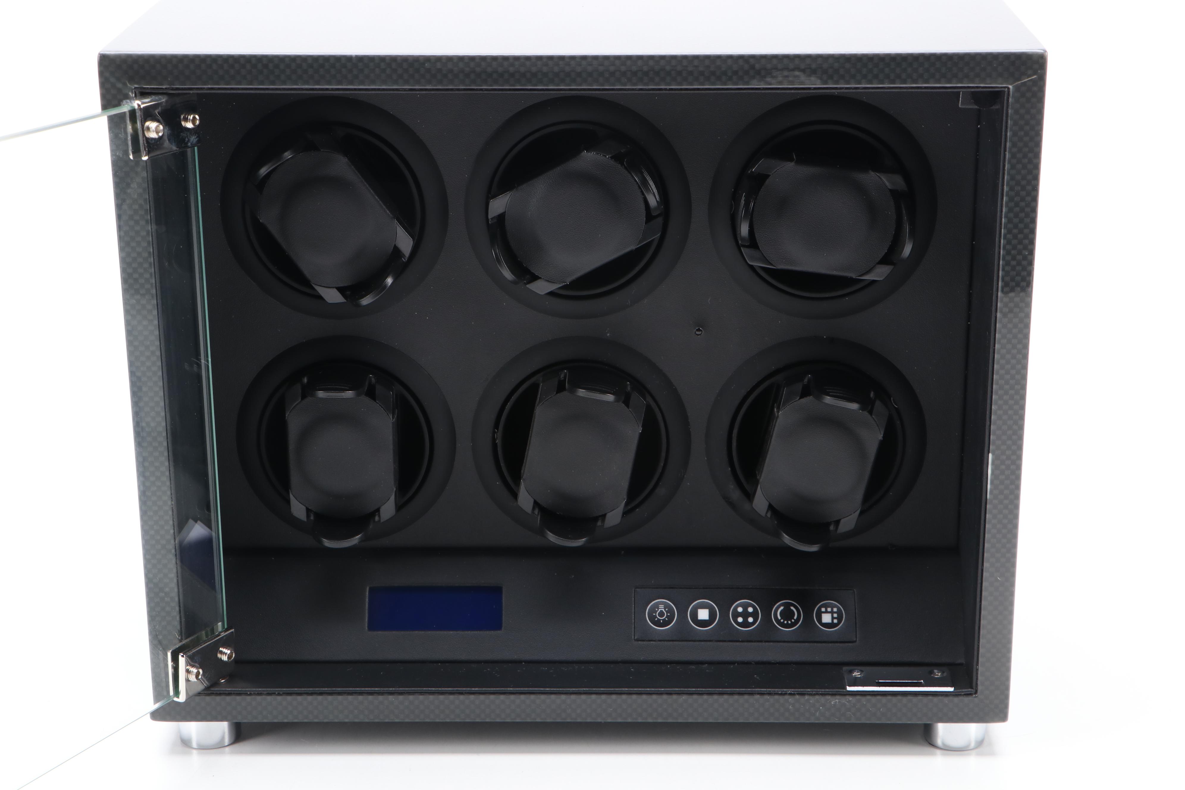 Multi Watch Winder and Case with High Gloss Black Carbon Fiber Finish