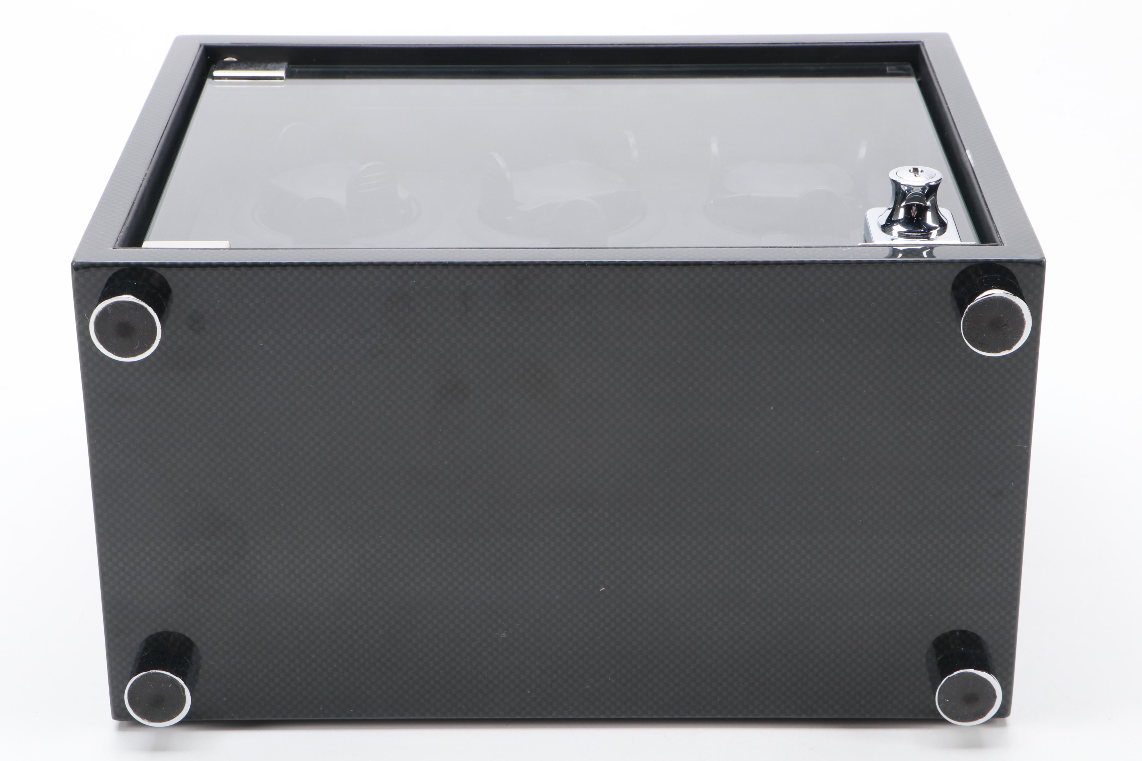 Multi Watch Winder and Case with High Gloss Black Carbon Fiber Finish