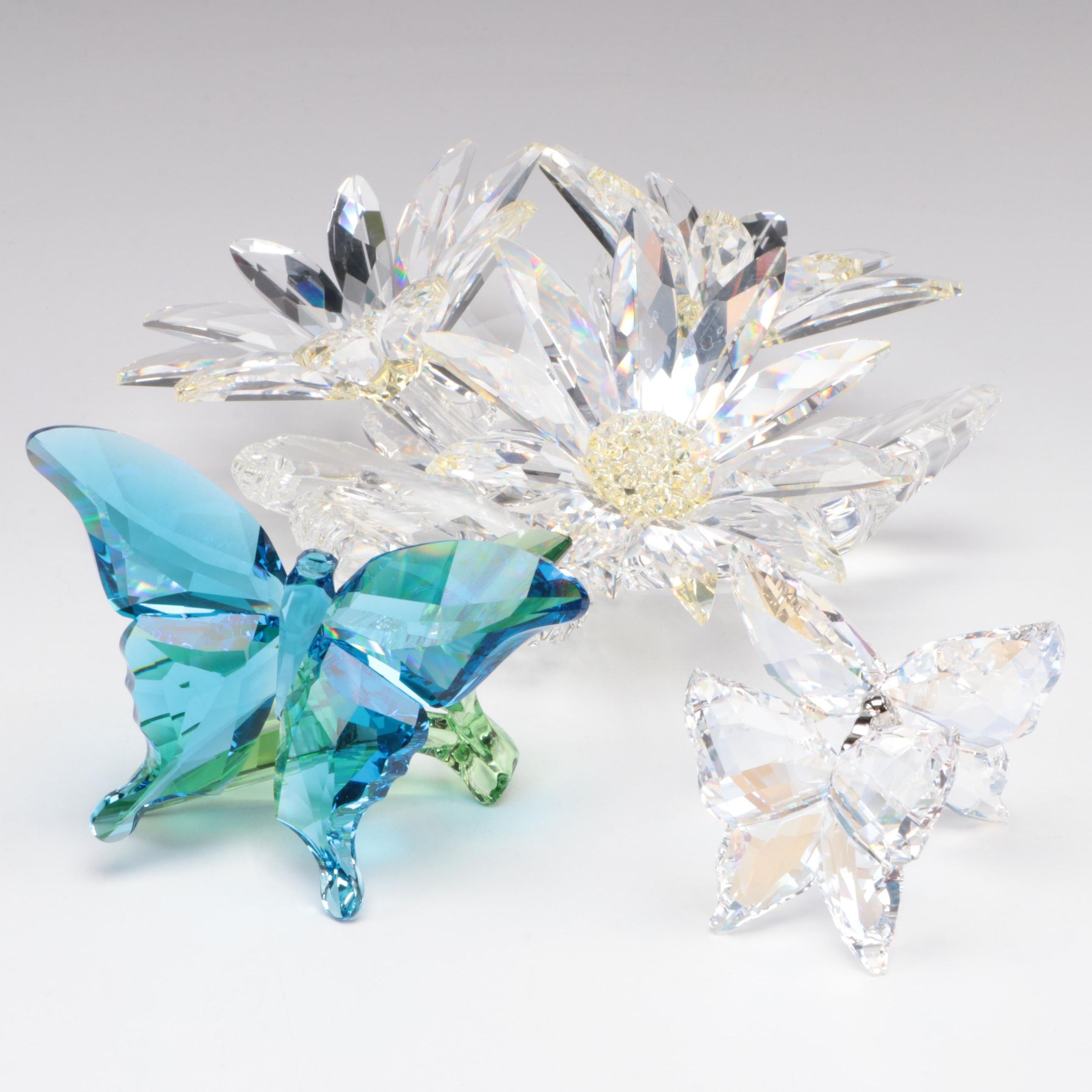 Swarovski Crystal Butterflies, Daisies, and Blue Butterfly Figurines