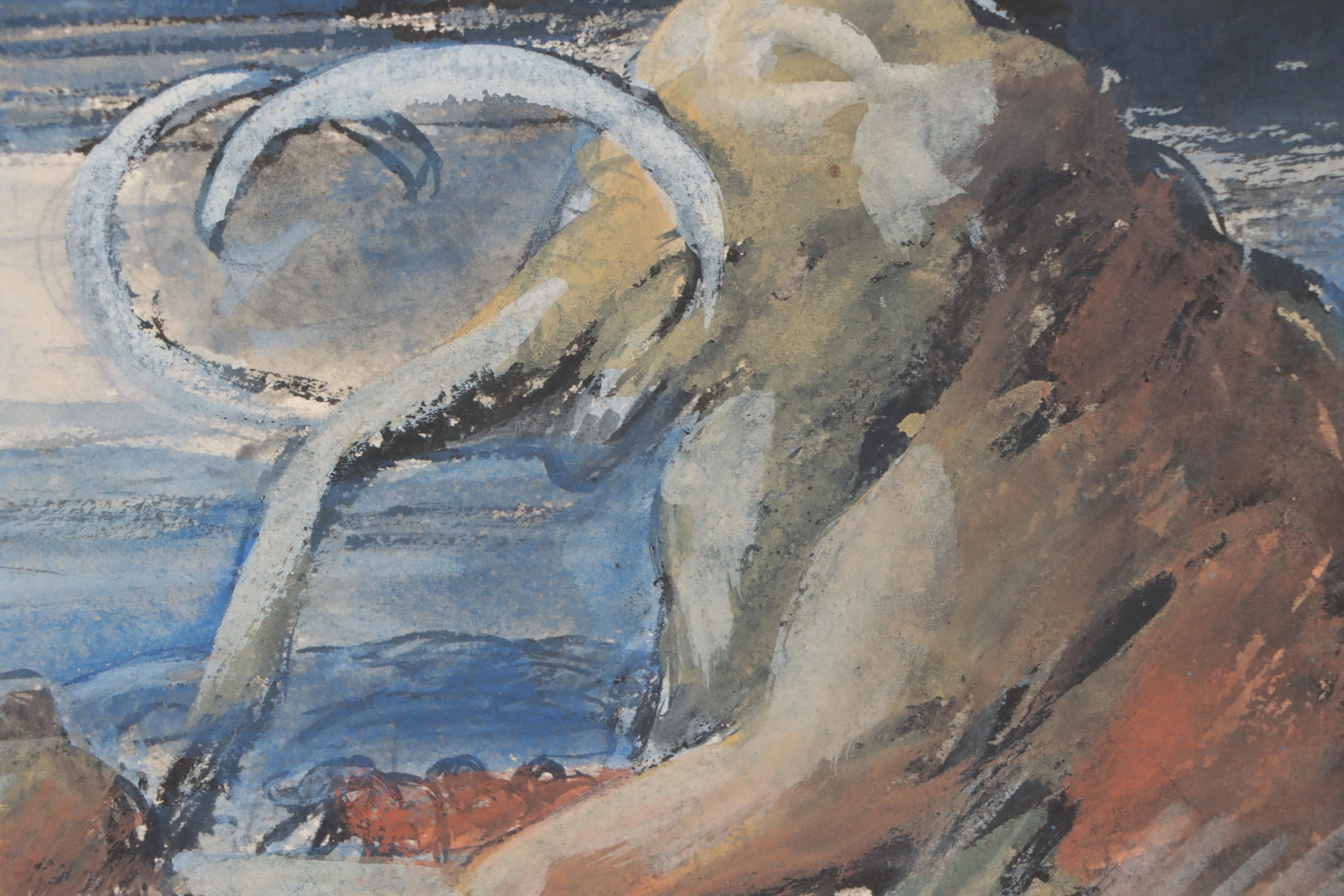 Lynd Ward Gouache Painting of Prehistoric Mammal Scene