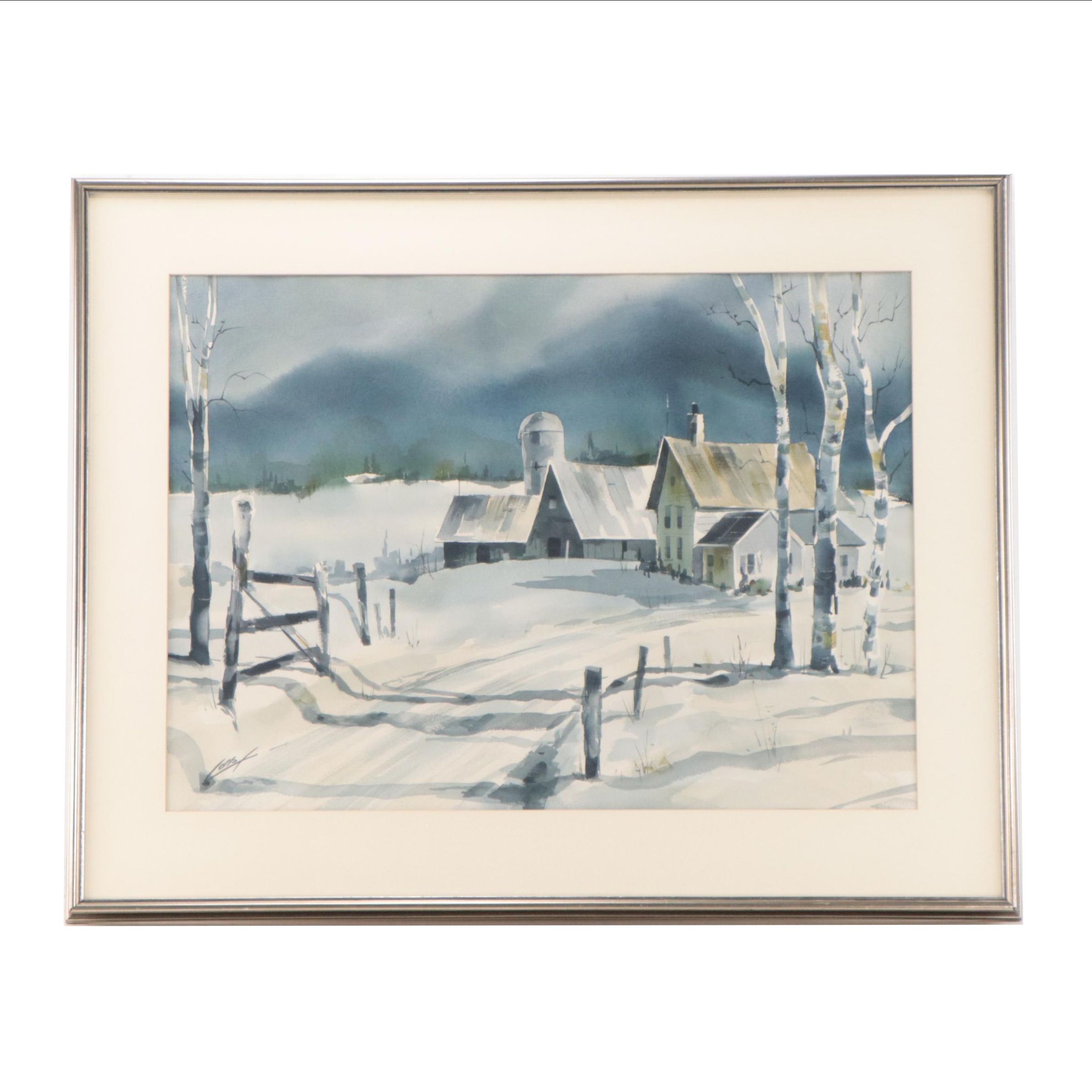 Winter Landscape Watercolor Painting