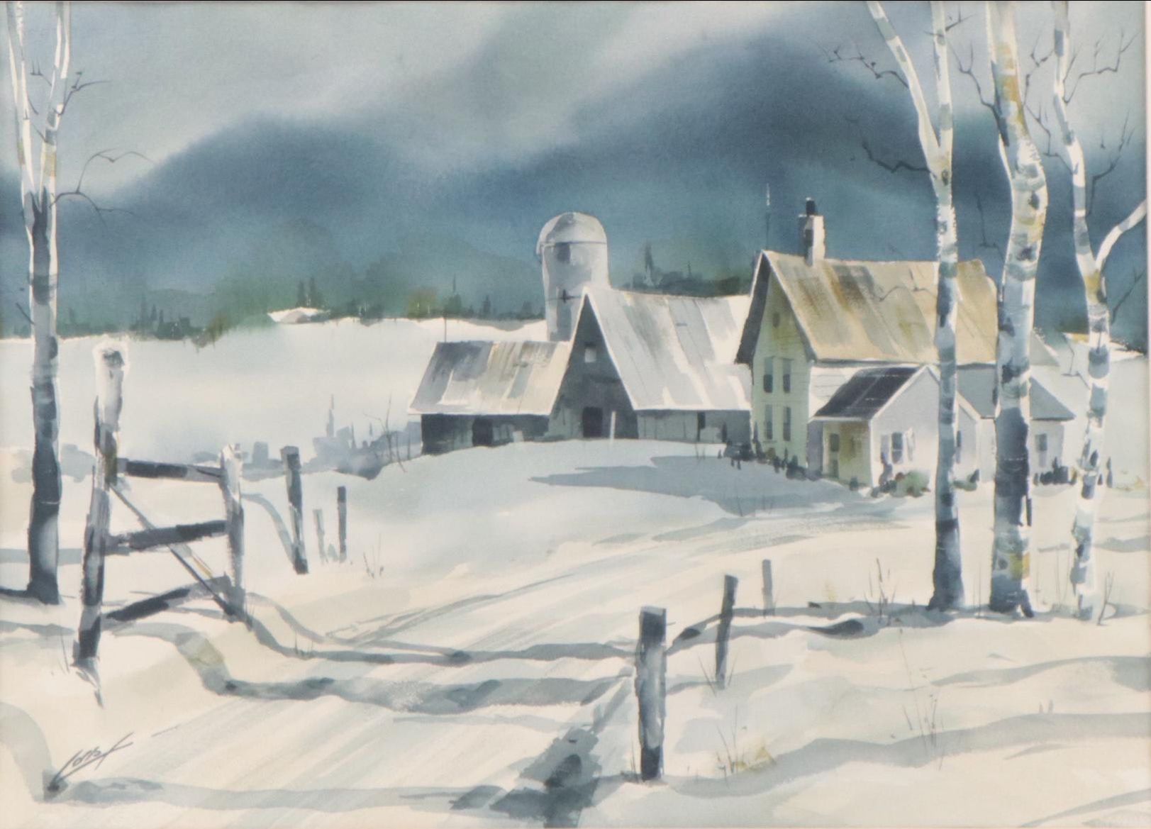 Winter Landscape Watercolor Painting