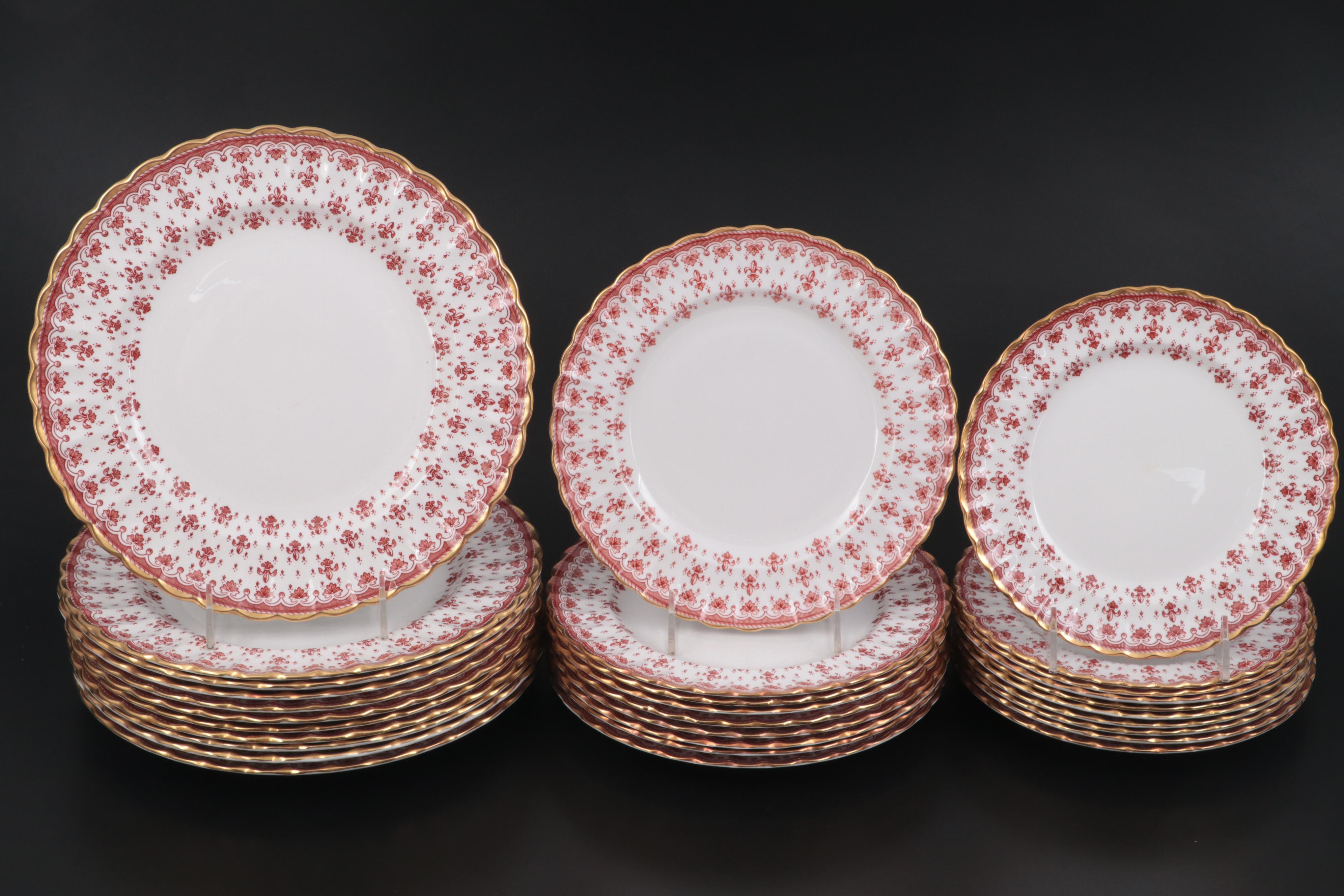Spode Bone China "Fleur De Lys" Red Dinnerware, 1961-1994