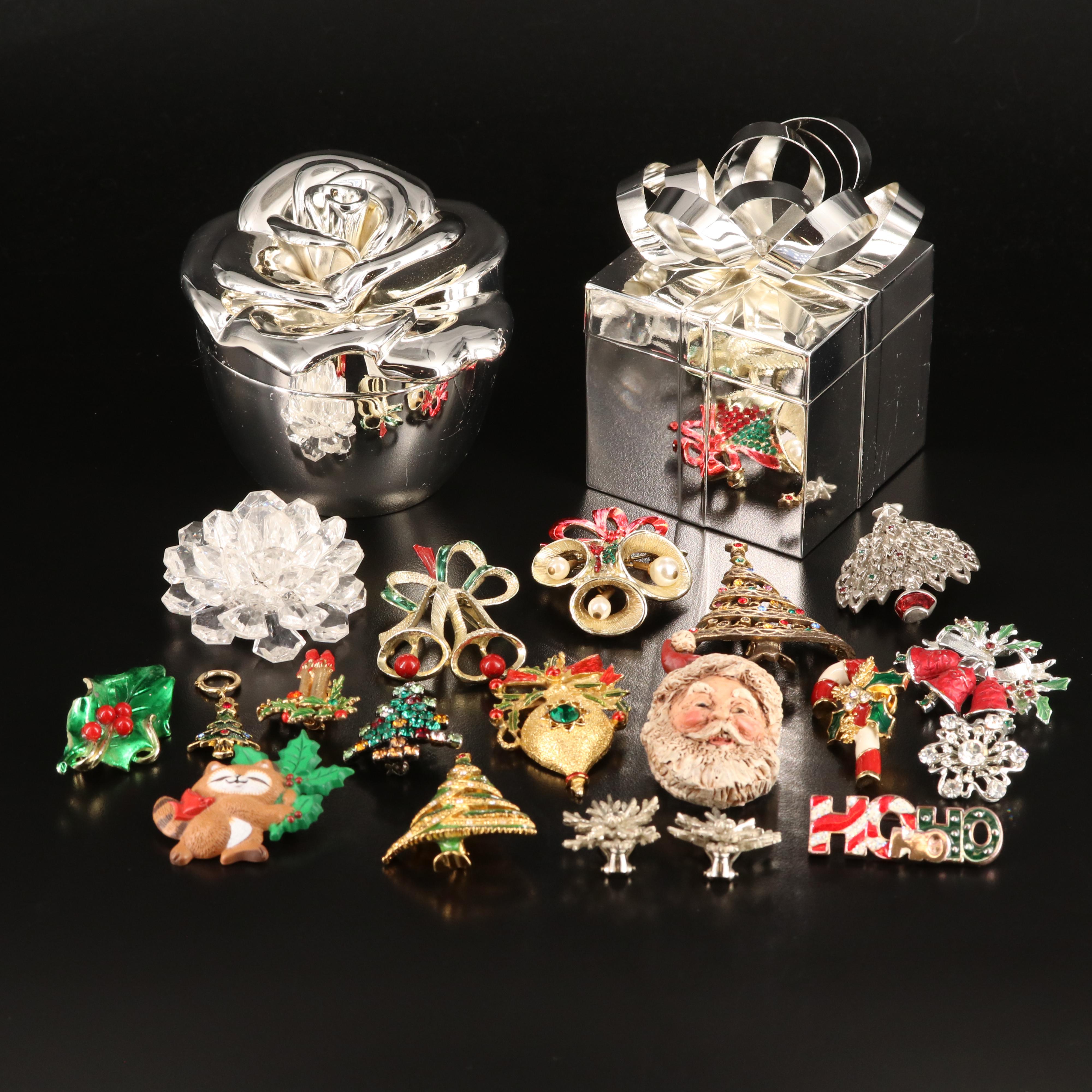 Vintage and Modern Holiday Brooches and Earrings