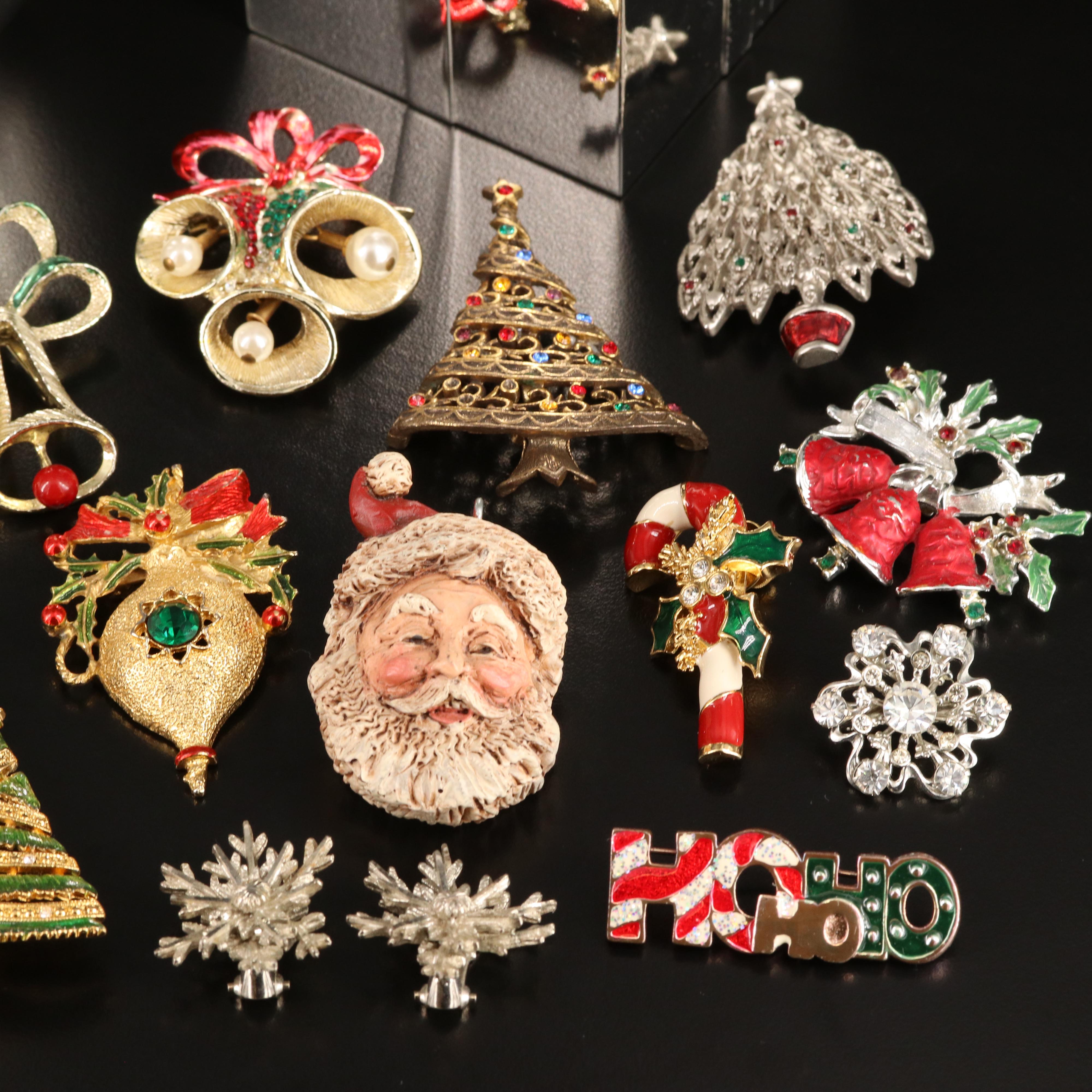 Vintage and Modern Holiday Brooches and Earrings