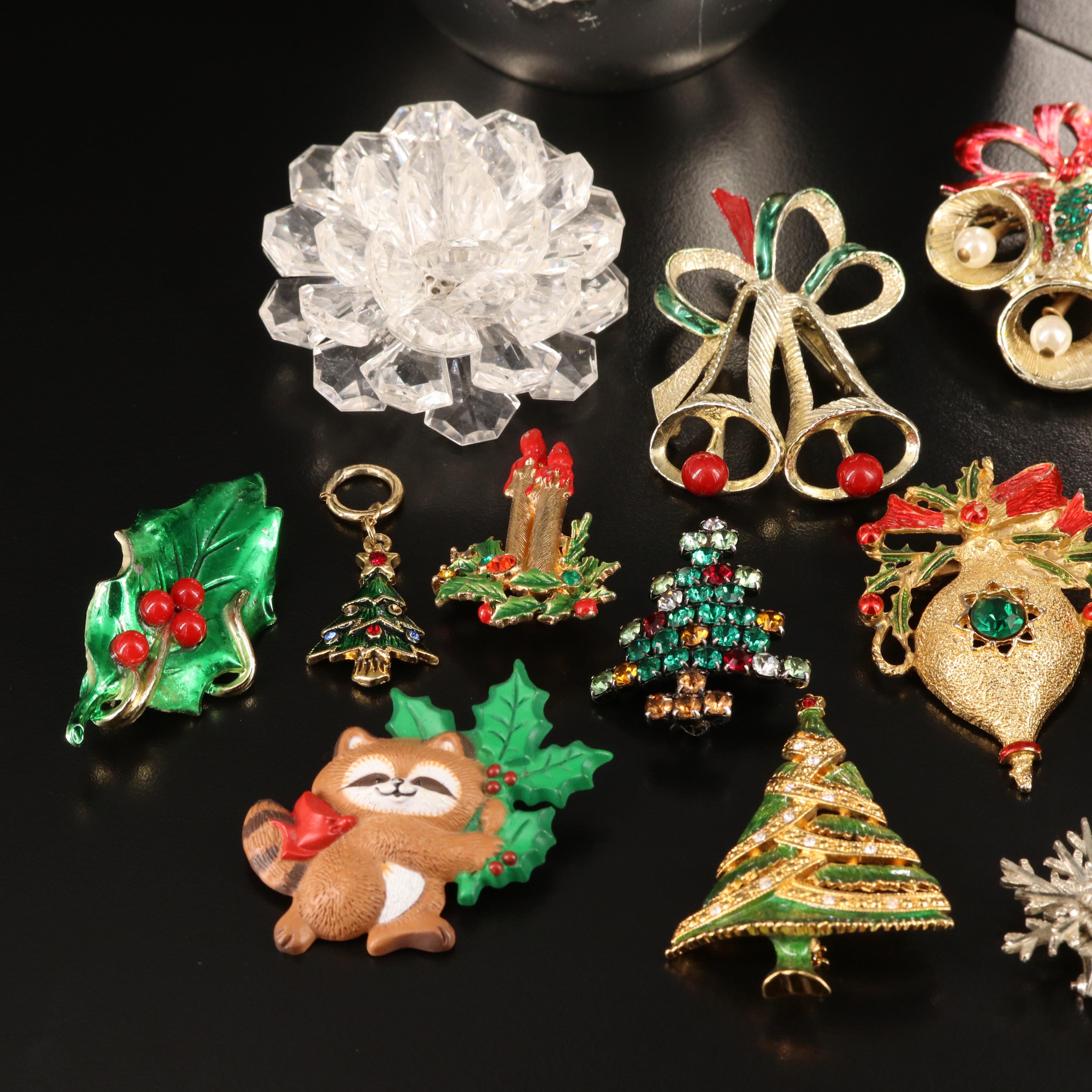 Vintage and Modern Holiday Brooches and Earrings