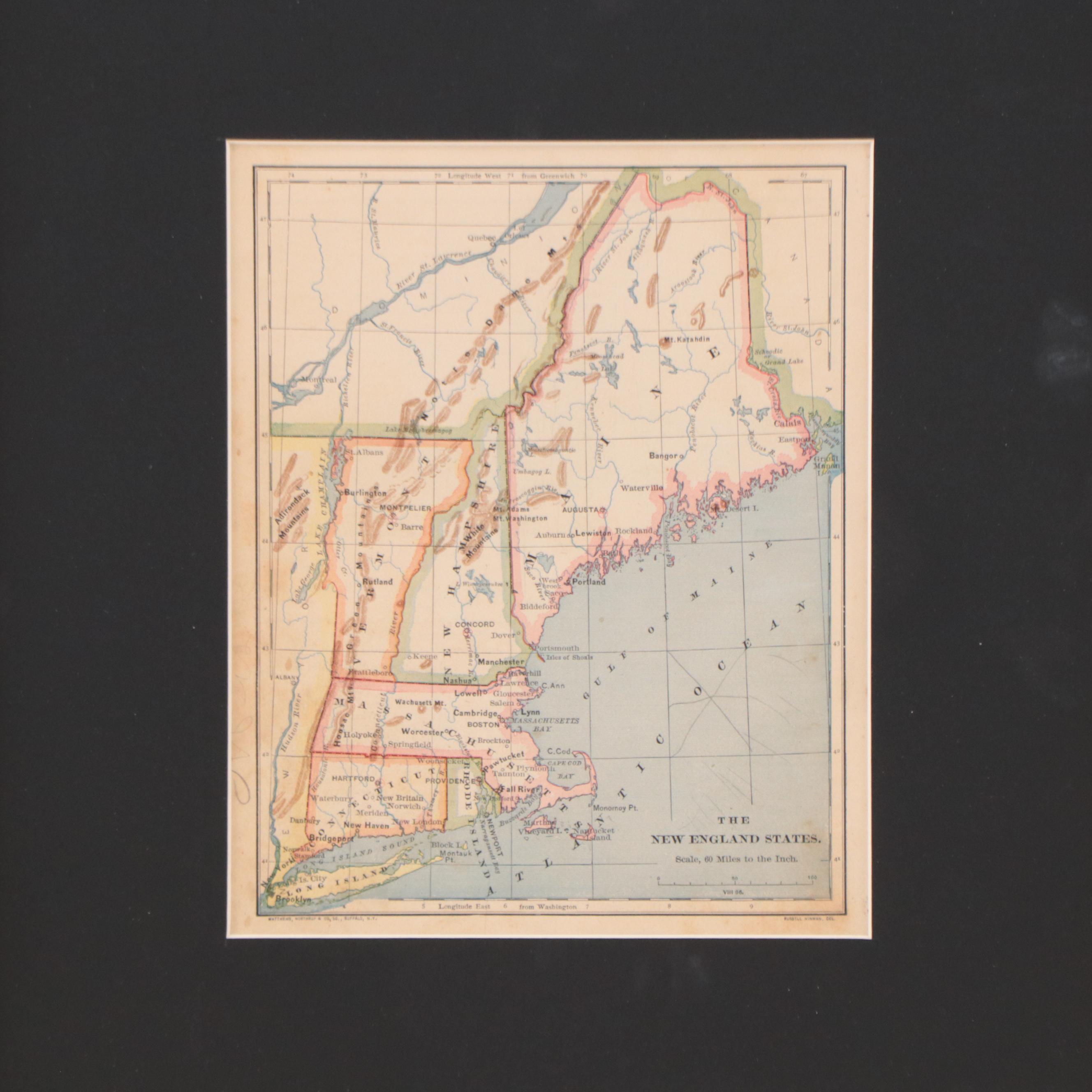 Matthews, Northrup & Co. Wax Engraving Map "The New England States"