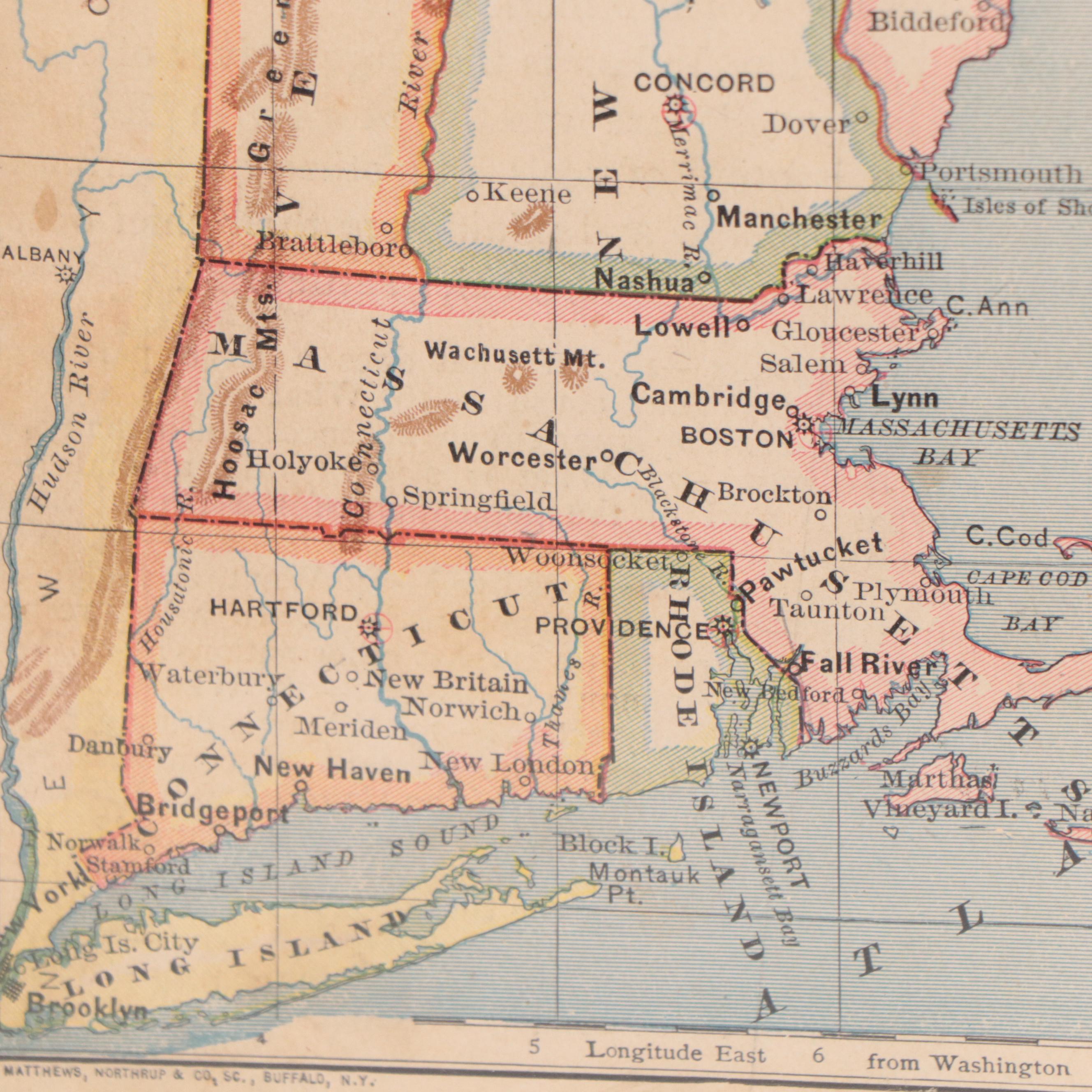 Matthews, Northrup & Co. Wax Engraving Map "The New England States"