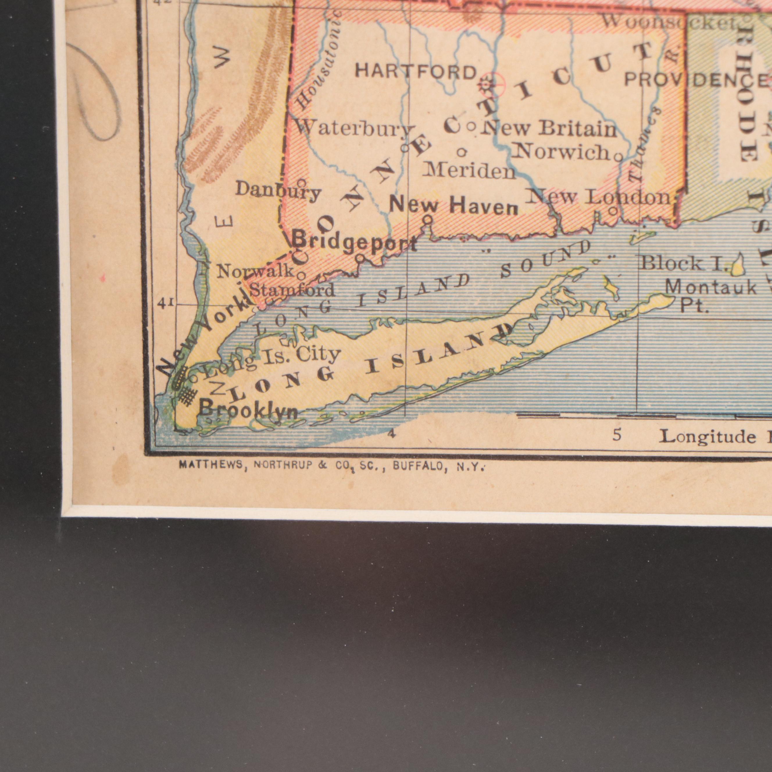 Matthews, Northrup & Co. Wax Engraving Map "The New England States"