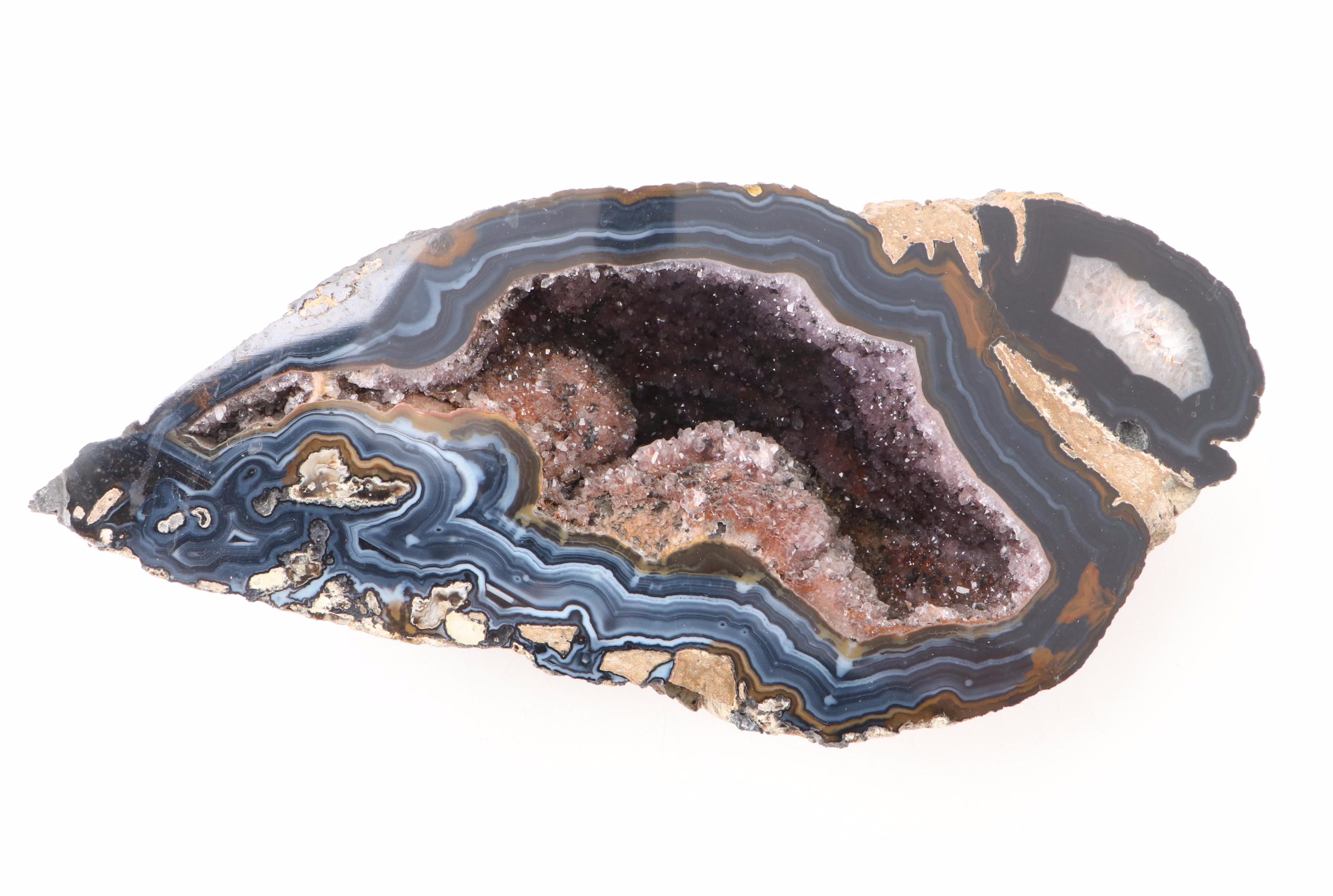 Amethyst and Banded Agate Geode Surface Polished Half-Cut Specimen