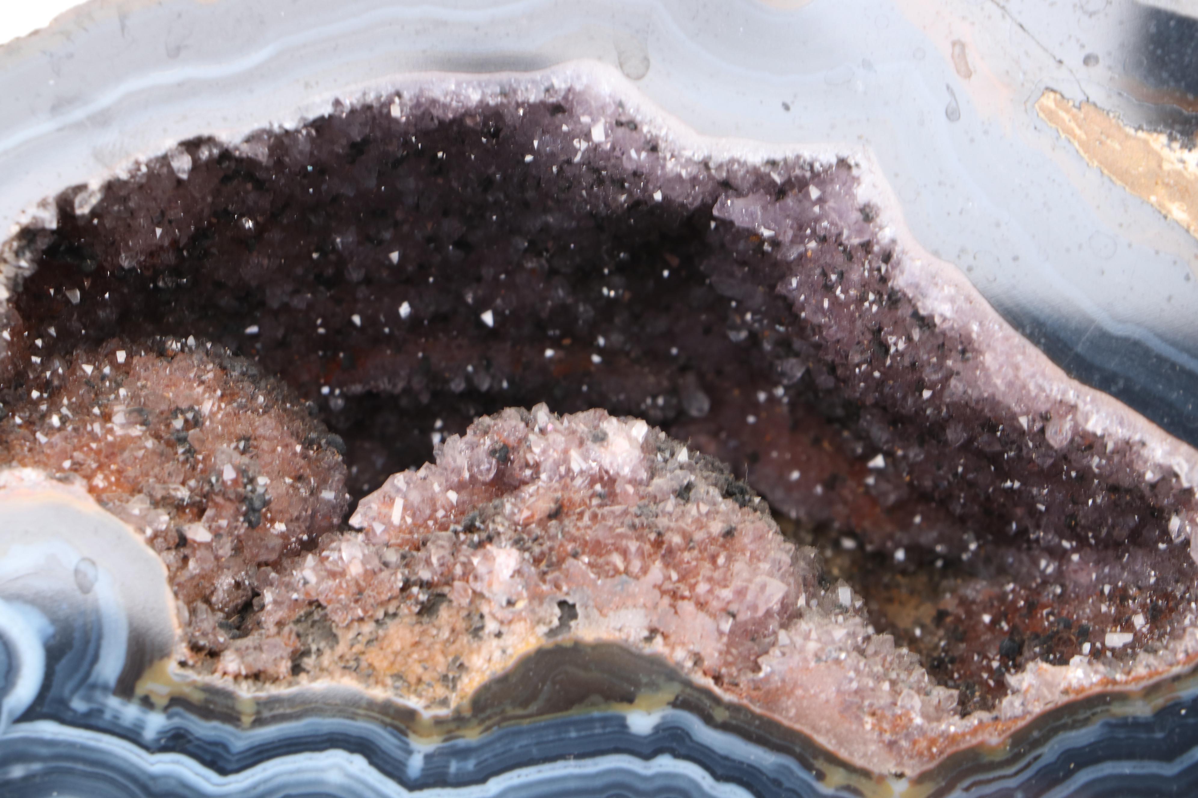 Amethyst and Banded Agate Geode Surface Polished Half-Cut Specimen