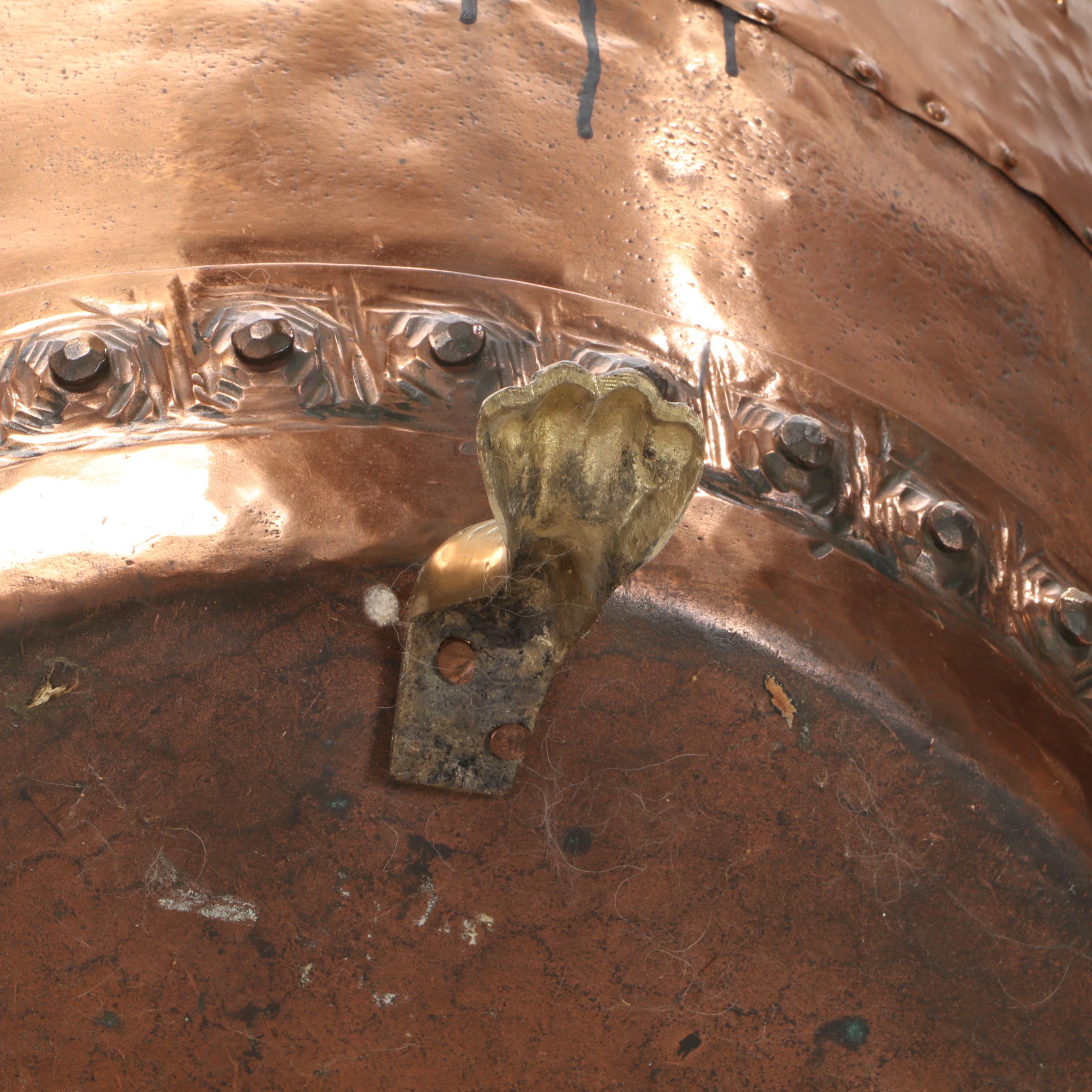 English Brass Lion Handled Claw Footed Copper Firewood Log Bucket