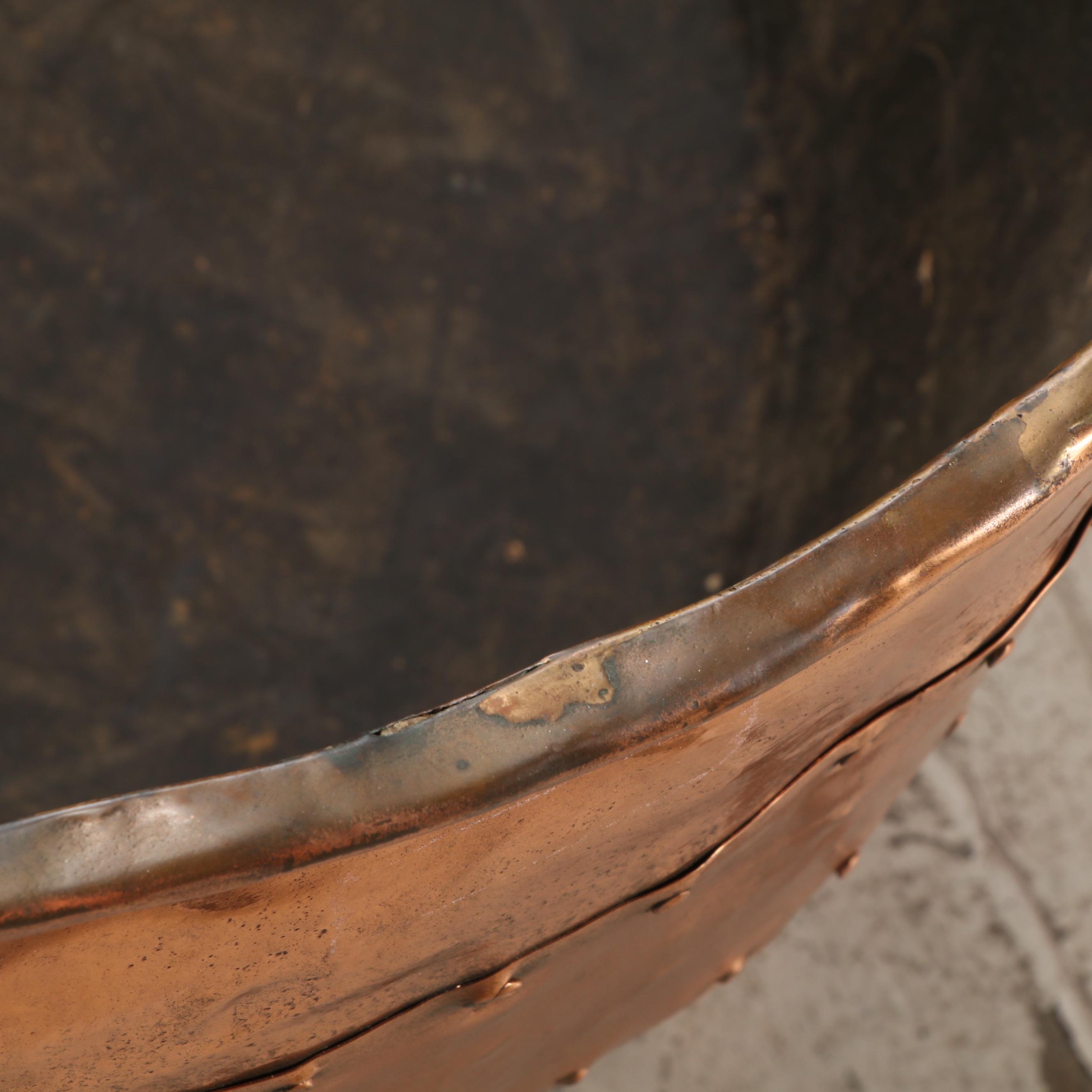 English Brass Lion Handled Claw Footed Copper Firewood Log Bucket