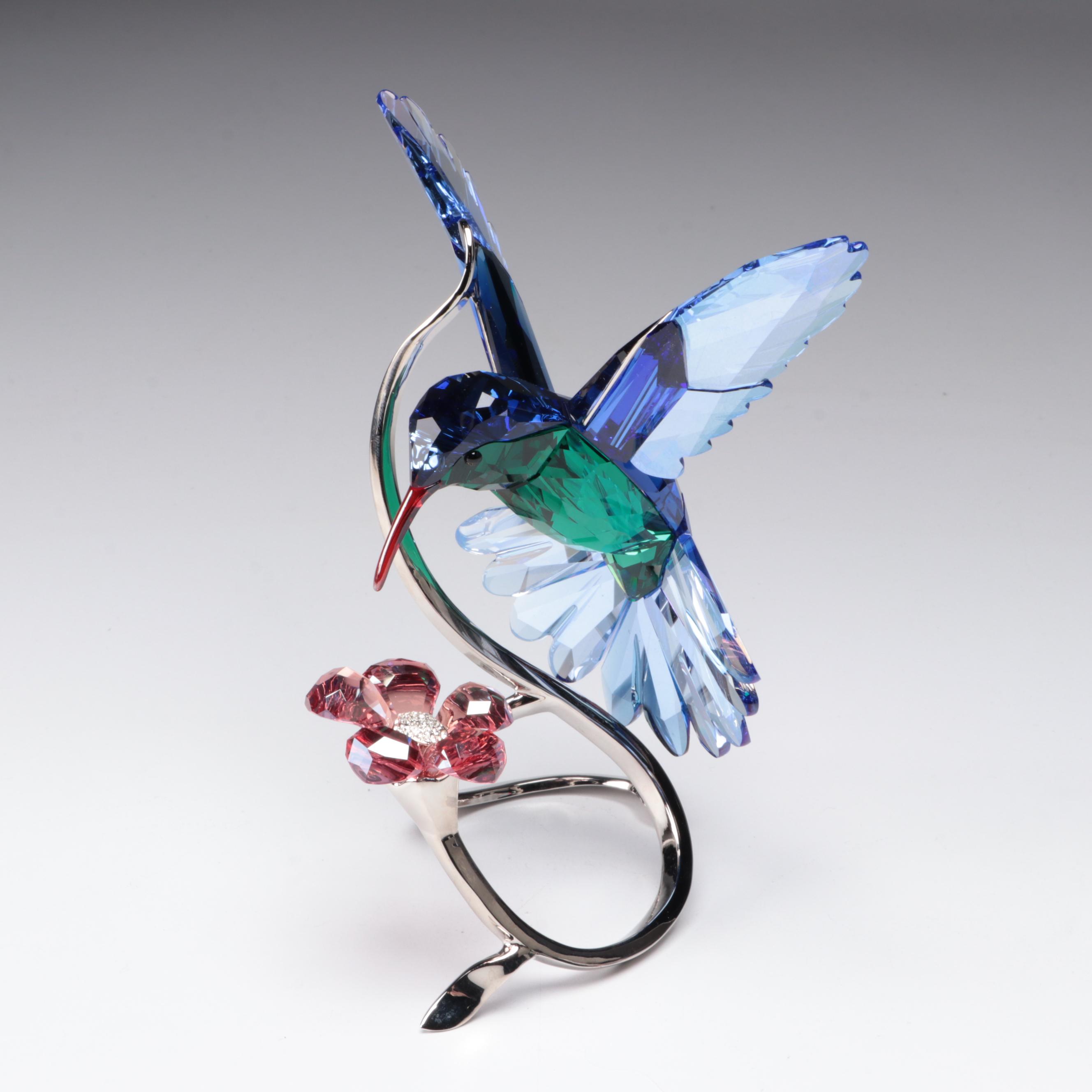 Swarovski Crystal Hummingbird and Orchid Figurines
